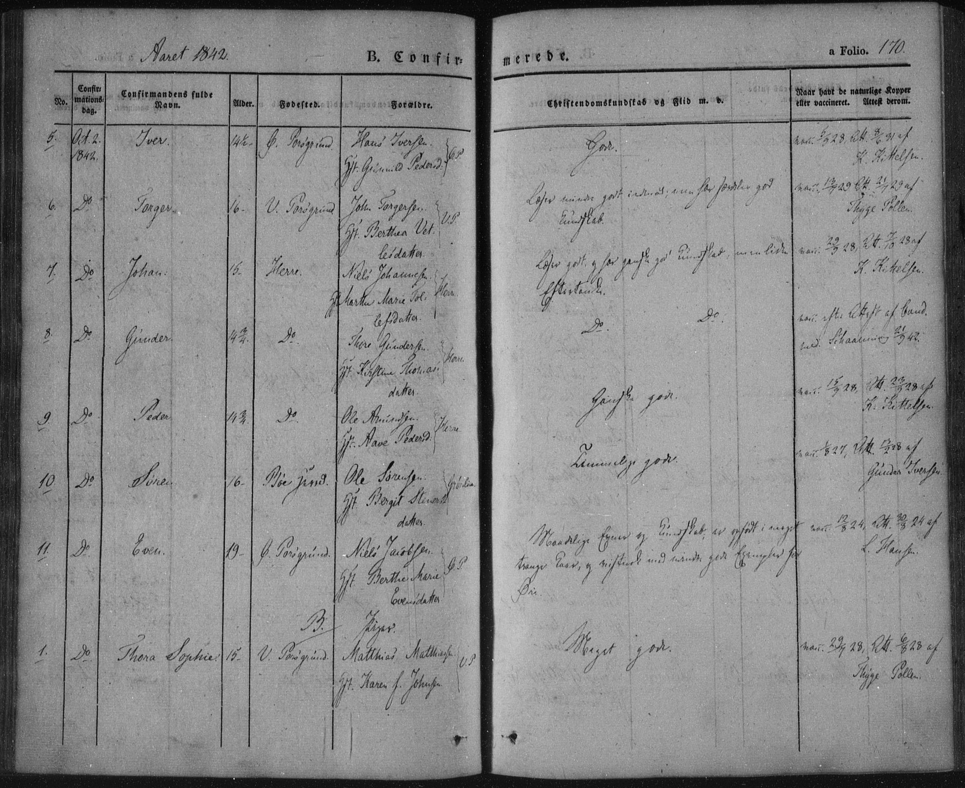 Porsgrunn kirkebøker , AV/SAKO-A-104/F/Fa/L0006: Ministerialbok nr. 6, 1841-1857, s. 170