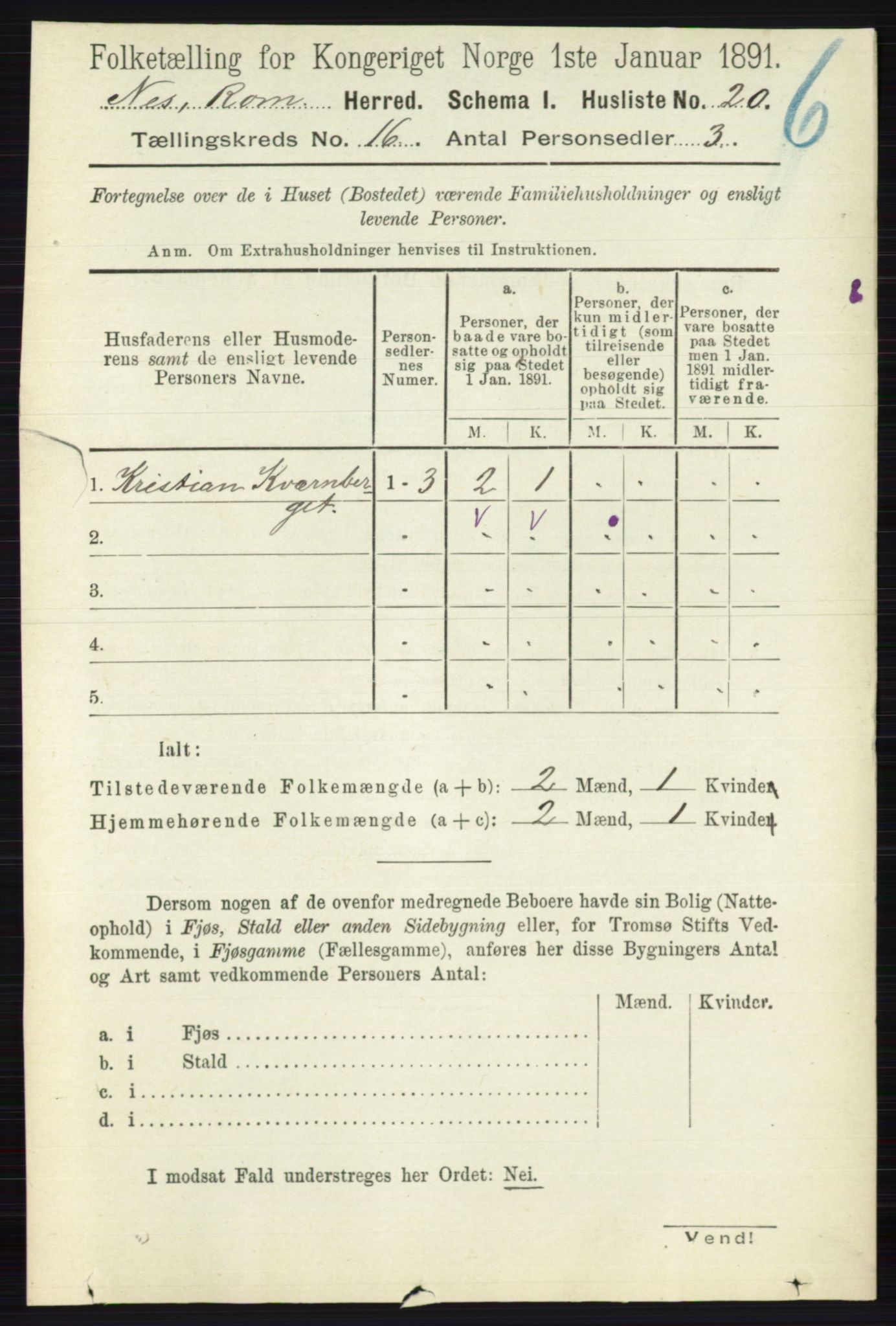 RA, Folketelling 1891 for 0236 Nes herred, 1891, s. 9518