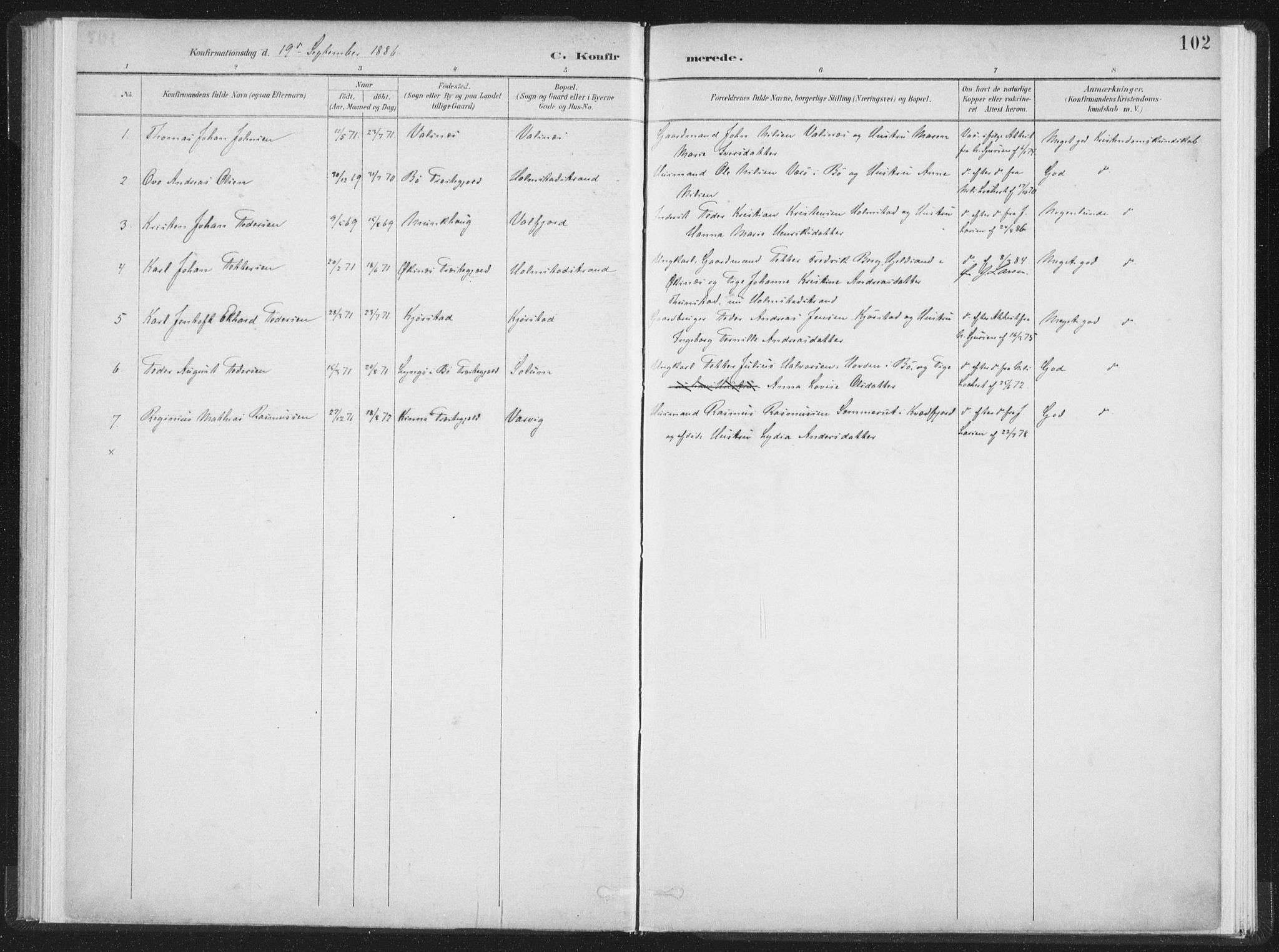 Ministerialprotokoller, klokkerbøker og fødselsregistre - Nordland, AV/SAT-A-1459/890/L1286: Ministerialbok nr. 890A01, 1882-1902, s. 102