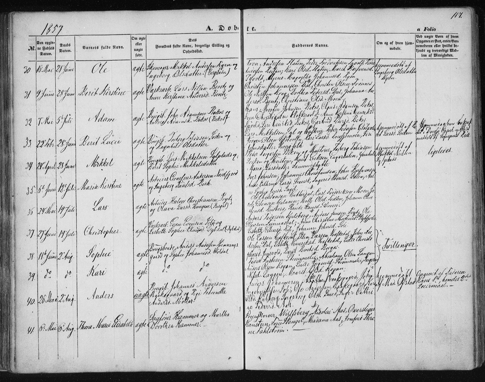 Ministerialprotokoller, klokkerbøker og fødselsregistre - Sør-Trøndelag, SAT/A-1456/681/L0931: Ministerialbok nr. 681A09, 1845-1859, s. 117