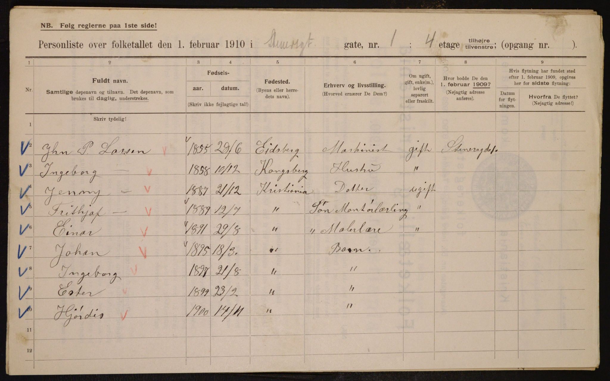 OBA, Kommunal folketelling 1.2.1910 for Kristiania, 1910, s. 96346