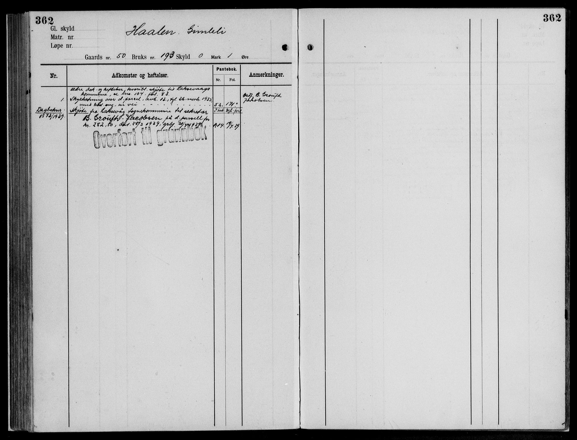 Midhordland sorenskriveri, AV/SAB-A-3001/1/G/Ga/Gab/L0112: Panteregister nr. II.A.b.112, s. 362