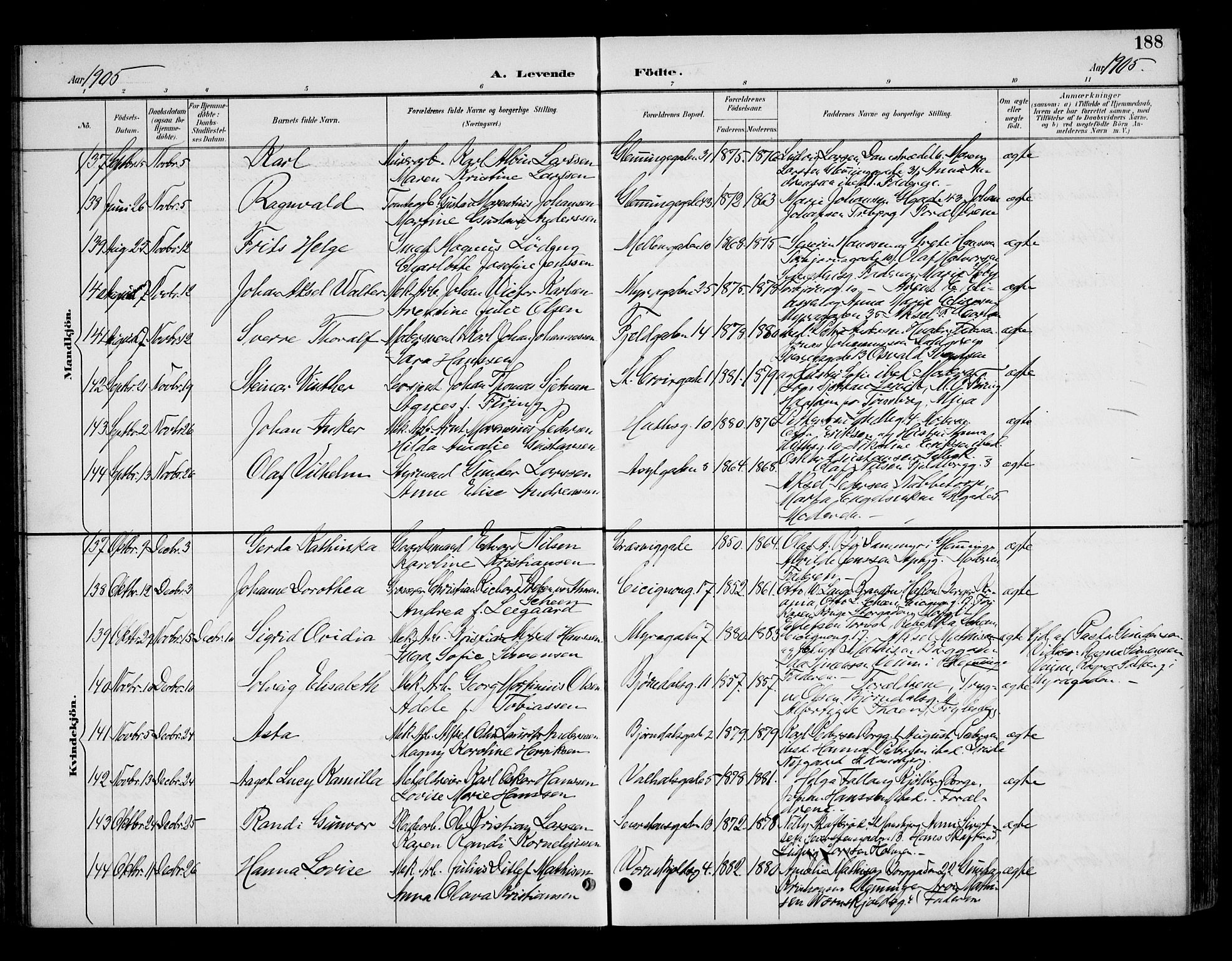Fredrikstad domkirkes prestekontor Kirkebøker, AV/SAO-A-10906/G/Ga/L0002: Klokkerbok nr. 2, 1894-1918, s. 188