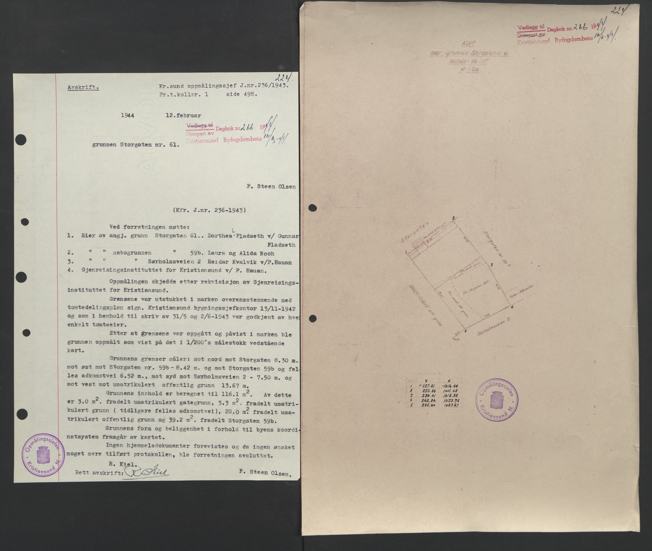 Kristiansund byfogd, AV/SAT-A-4587/A/27: Pantebok nr. 37, 1942-1945, Dagboknr: 266/1944