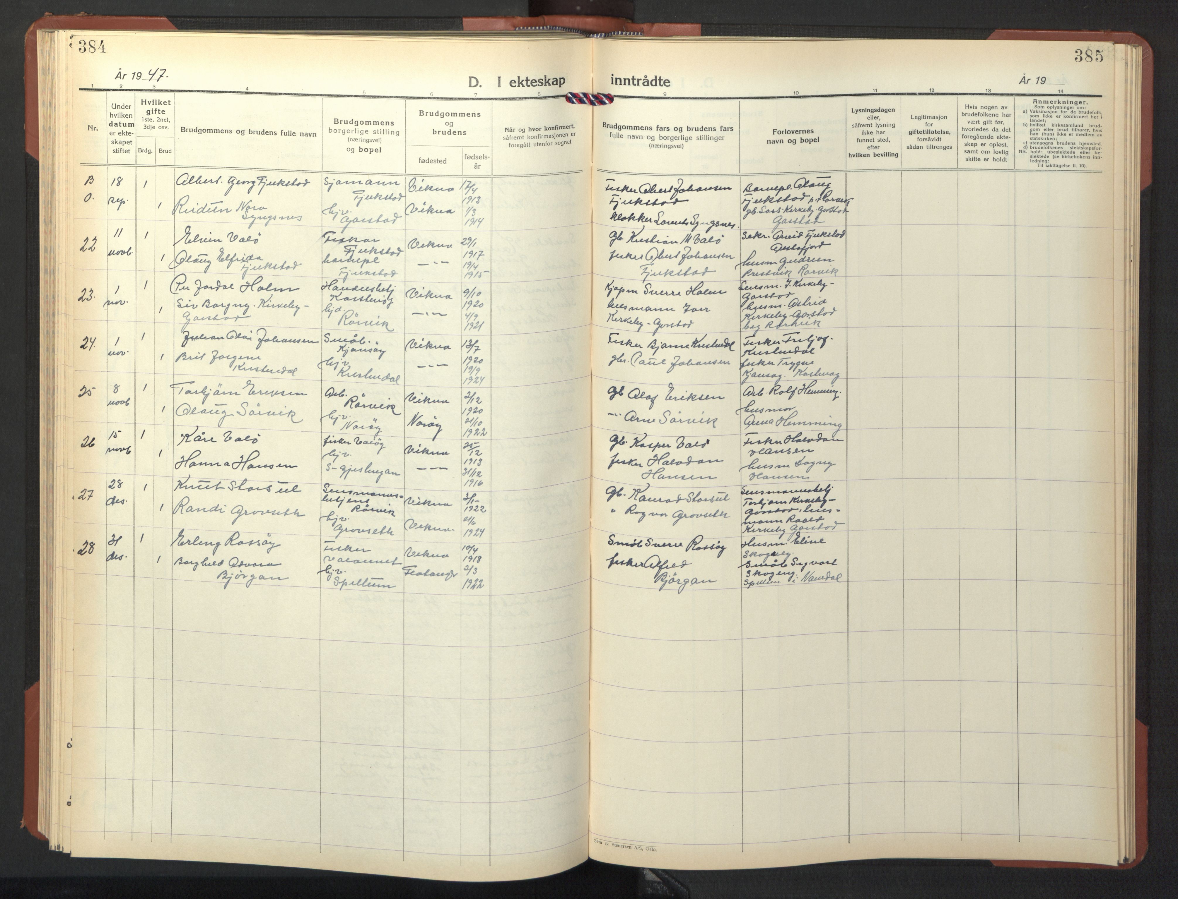 Ministerialprotokoller, klokkerbøker og fødselsregistre - Nord-Trøndelag, SAT/A-1458/786/L0689: Klokkerbok nr. 786C01, 1940-1948, s. 384-385