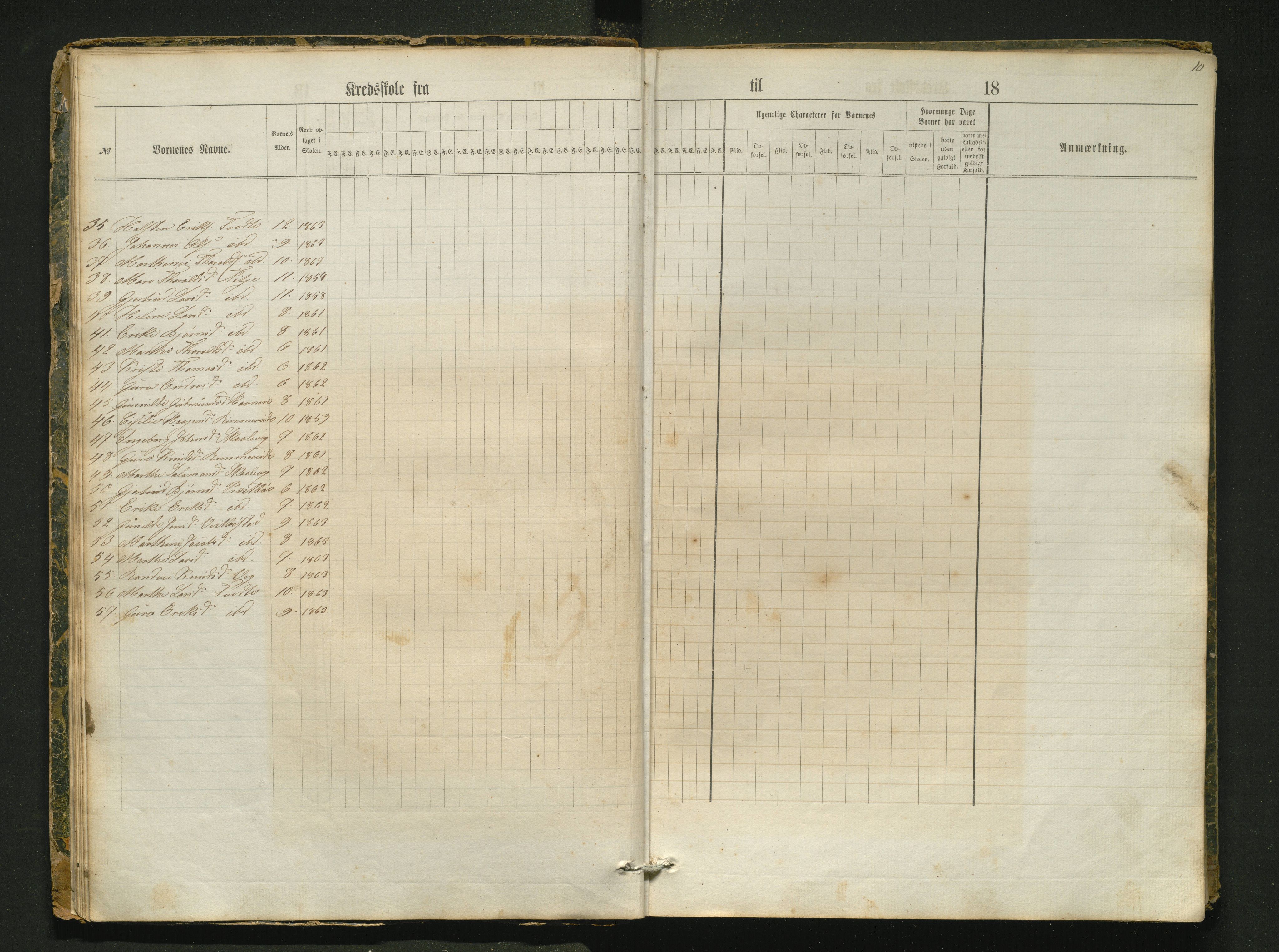 Fitjar kommune. Barneskulane, IKAH/1222-231/G/Ga/L0006: Dagsjournal for læraren i Fitje prestegjeld dagbok m/ karakterar for kvar veke 4. skulekrins, Rimbereid, 1862-1883