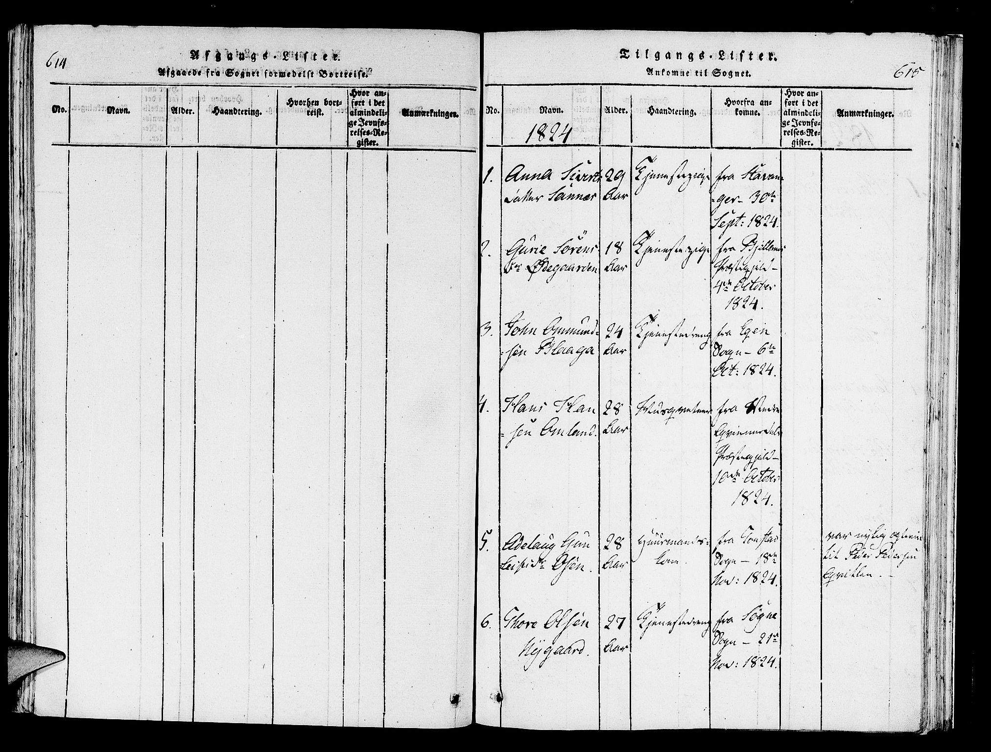 Helleland sokneprestkontor, SAST/A-101810: Ministerialbok nr. A 5, 1815-1834, s. 614-615