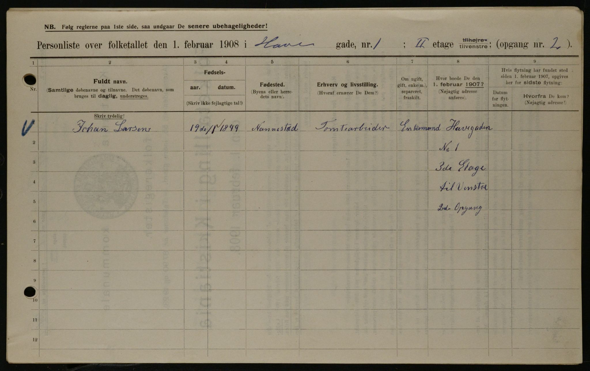 OBA, Kommunal folketelling 1.2.1908 for Kristiania kjøpstad, 1908, s. 30123