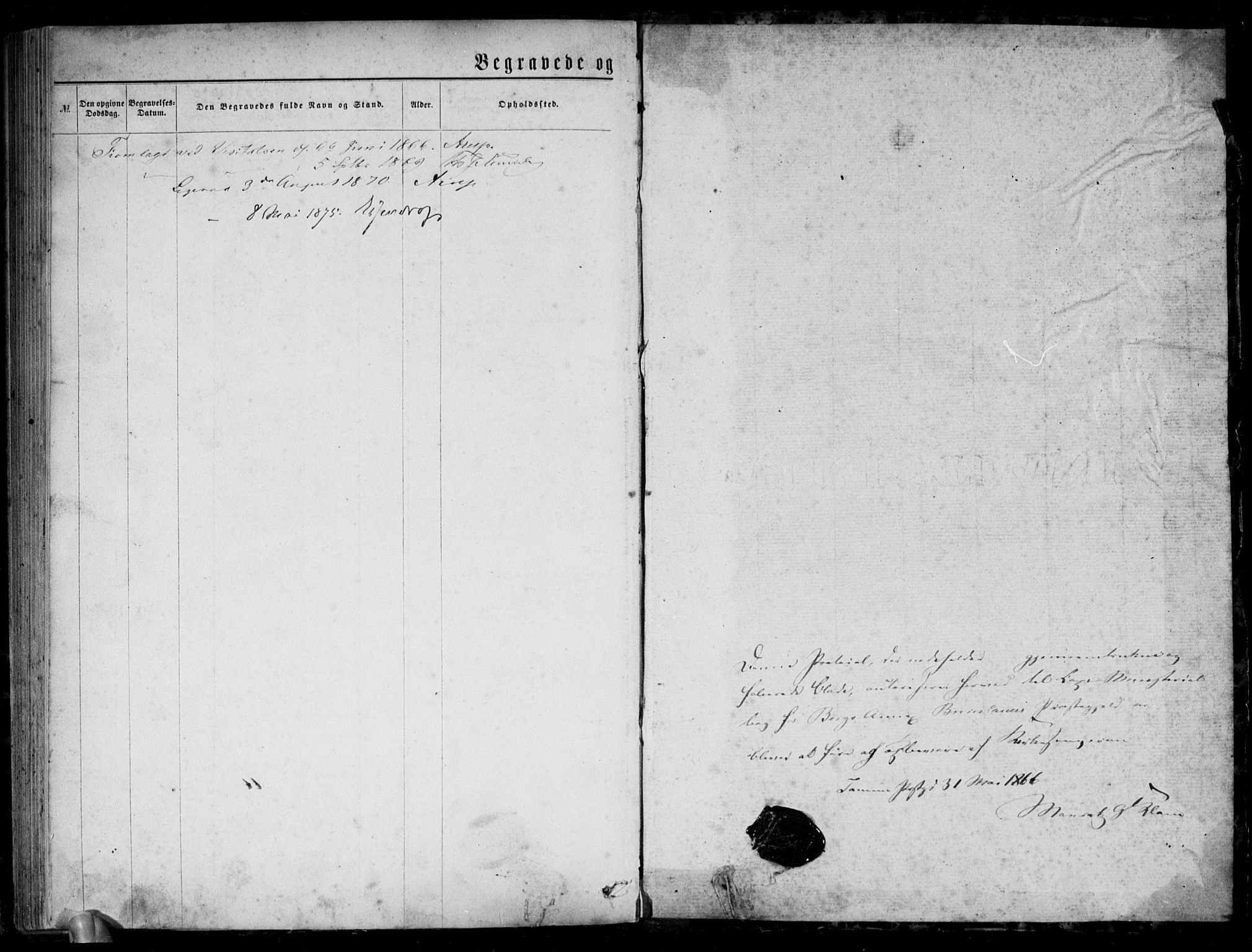 Brunlanes kirkebøker, SAKO/A-342/G/Gb/L0001: Klokkerbok nr. II 1, 1866-1877
