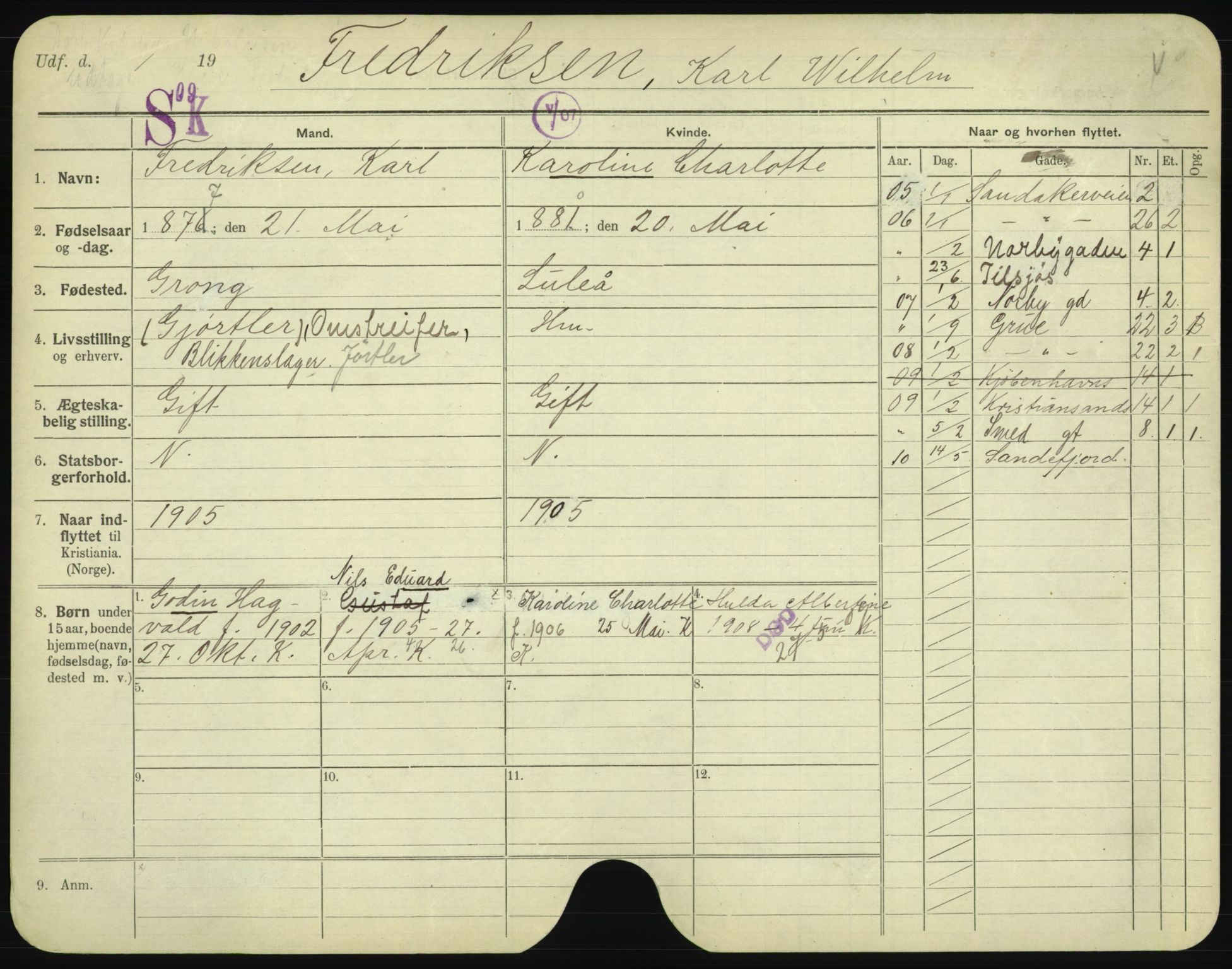 Oslo folkeregister, Registerkort, AV/SAO-A-11715/F/Fa/Fac/L0003: Menn, 1906-1914, s. 274a