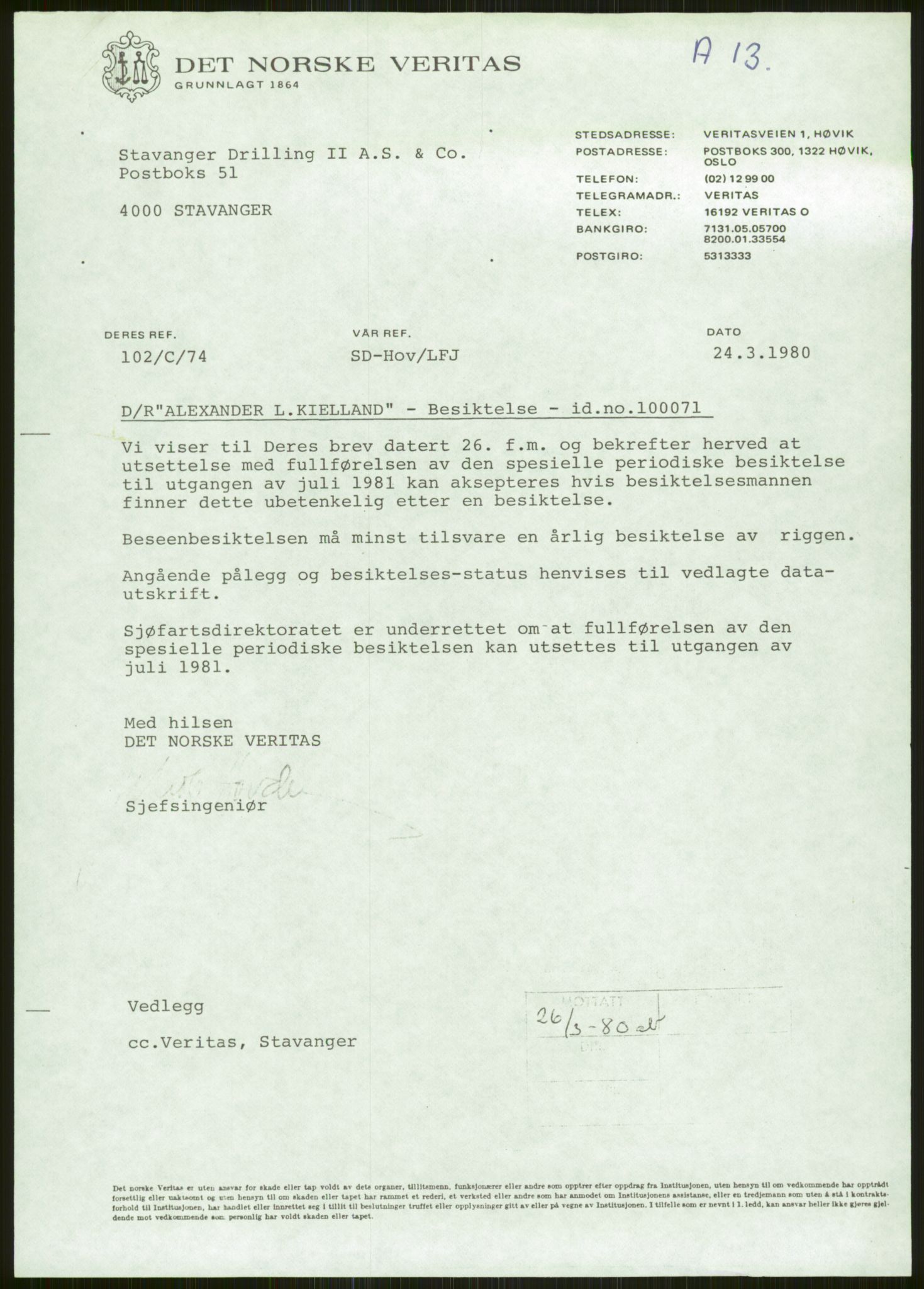 Justisdepartementet, Granskningskommisjonen ved Alexander Kielland-ulykken 27.3.1980, AV/RA-S-1165/D/L0006: A Alexander L. Kielland (Doku.liste + A3-A6, A11-A13, A18-A20-A21, A23, A31 av 31)/Dykkerjournaler, 1980-1981, s. 67