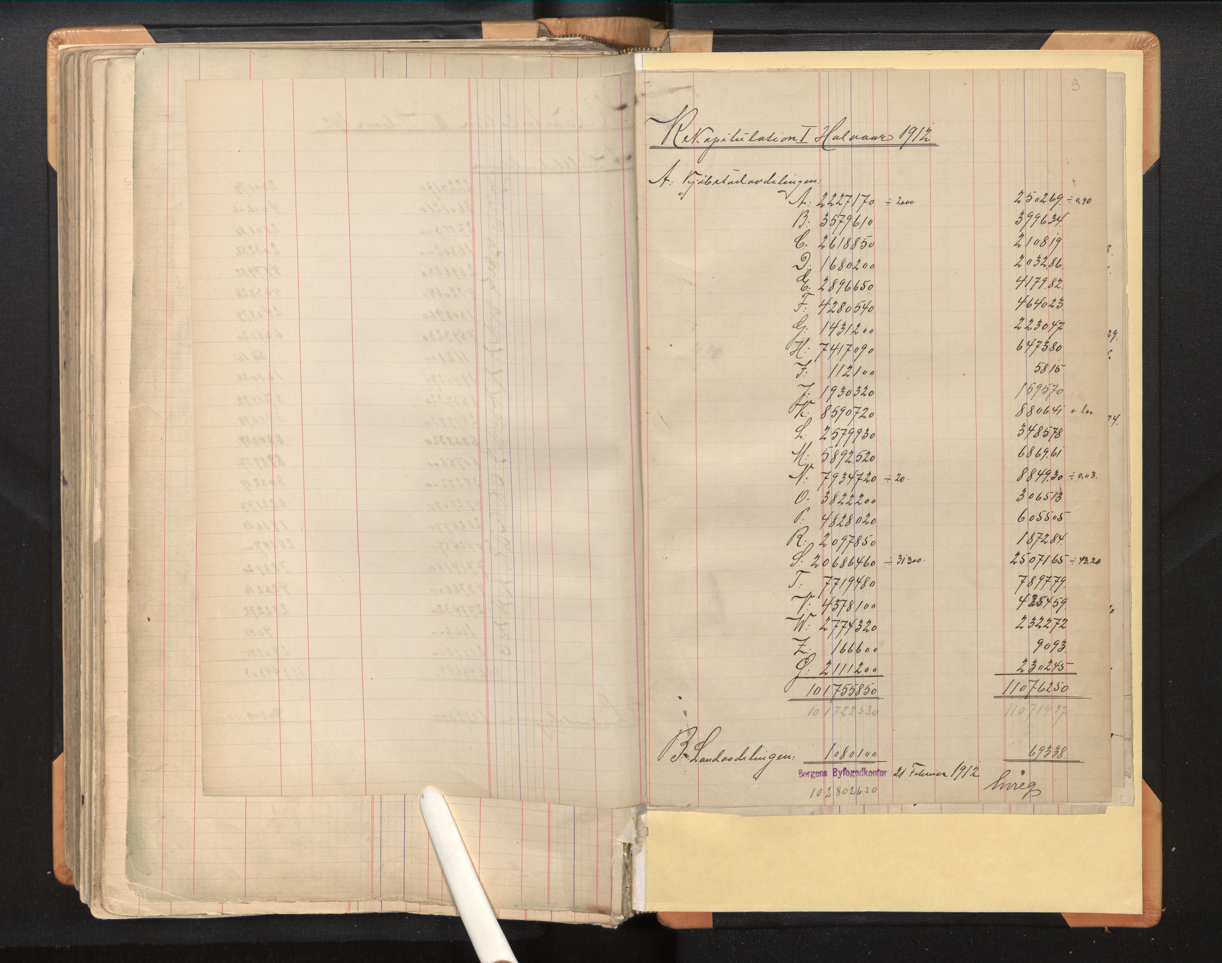 Byfogd og Byskriver i Bergen, SAB/A-3401/11/11Db/L0002b: Register til branntakstprotokoll og branntakstkontingent, 1911
