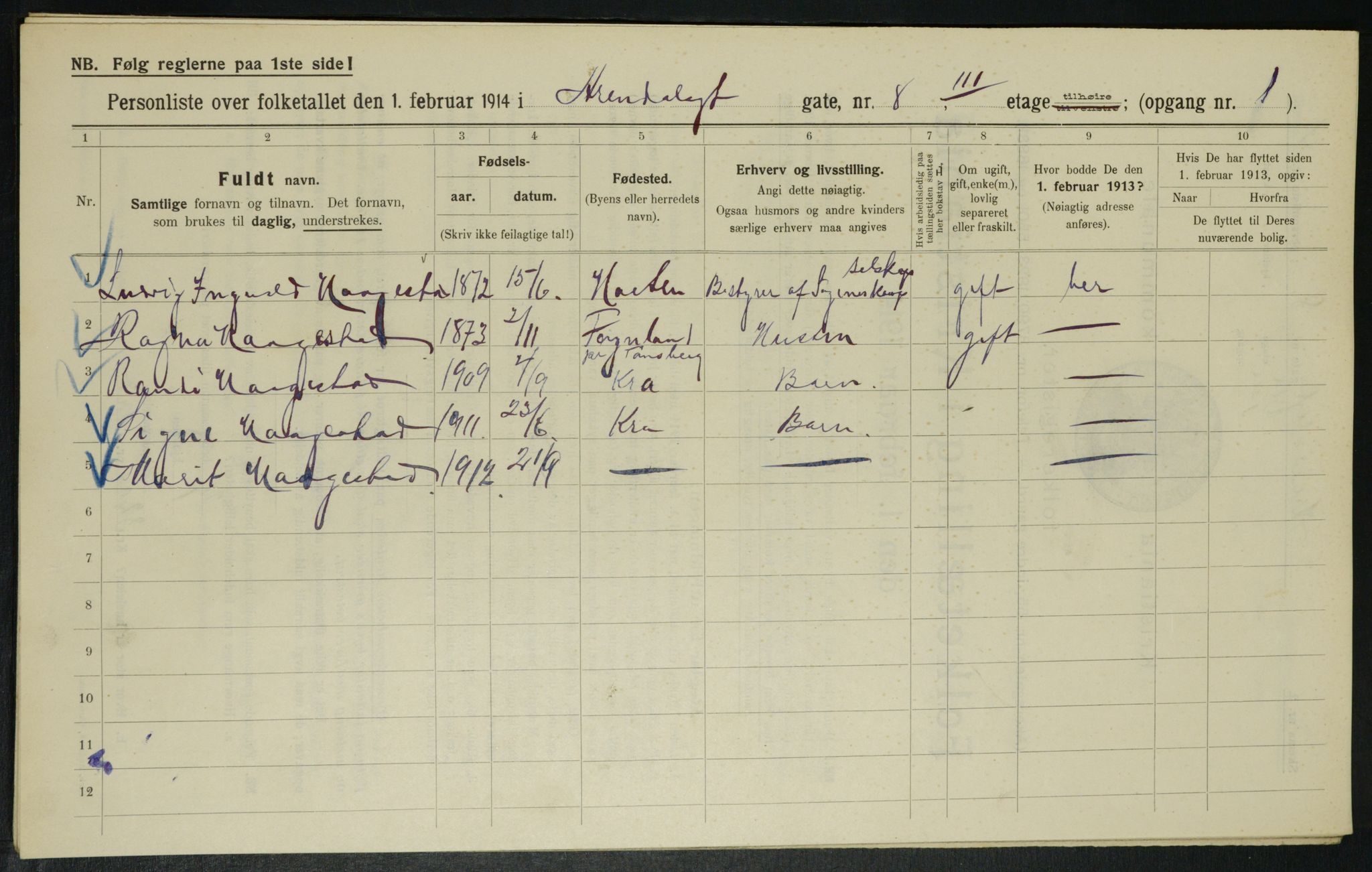 OBA, Kommunal folketelling 1.2.1914 for Kristiania, 1914, s. 2051