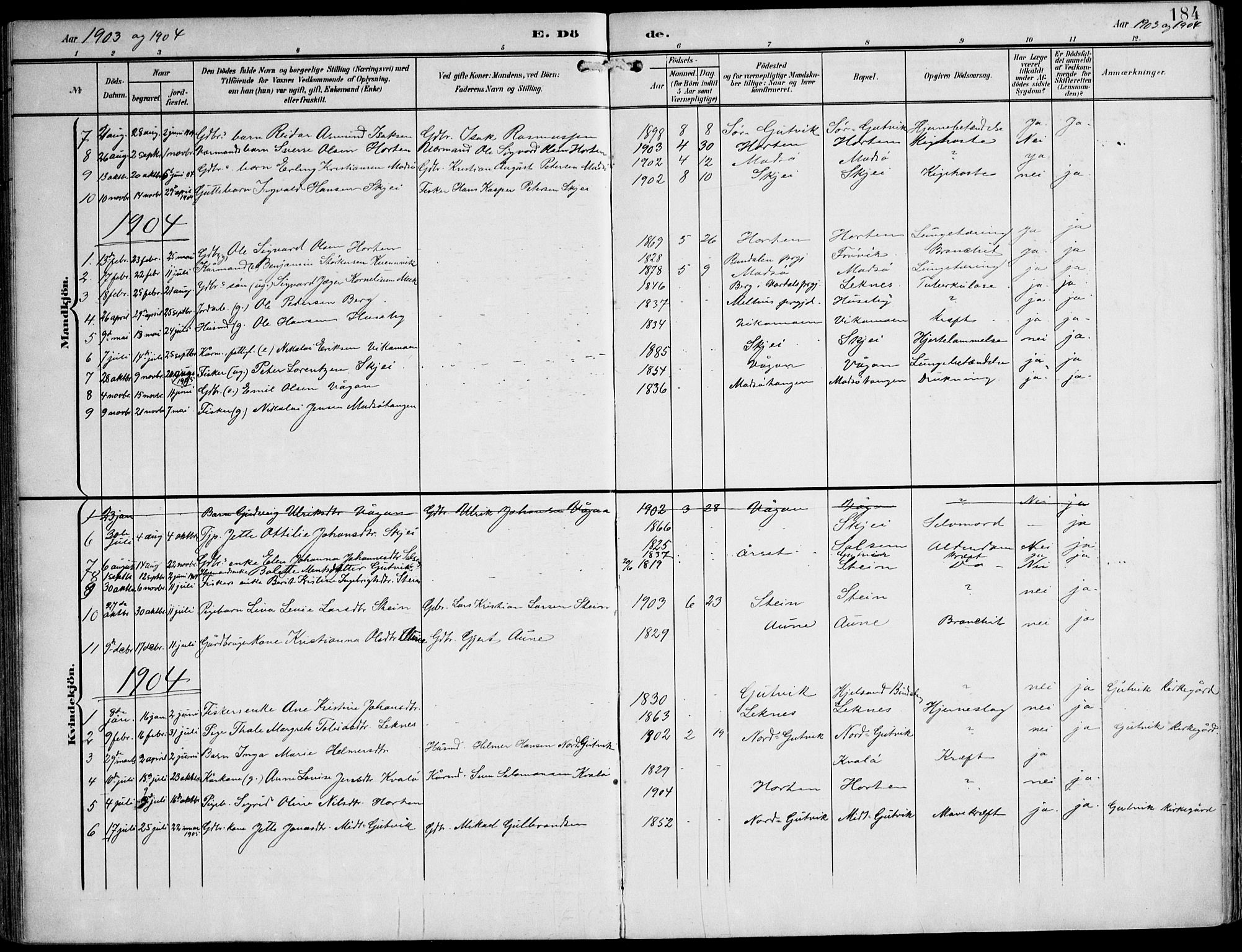 Ministerialprotokoller, klokkerbøker og fødselsregistre - Nord-Trøndelag, SAT/A-1458/788/L0698: Ministerialbok nr. 788A05, 1902-1921, s. 184