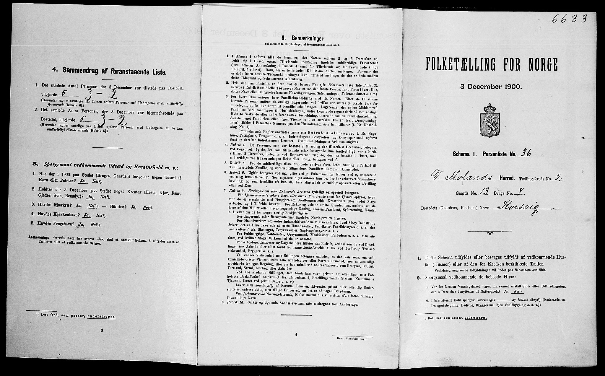 SAK, Folketelling 1900 for 0926 Vestre Moland herred, 1900, s. 306