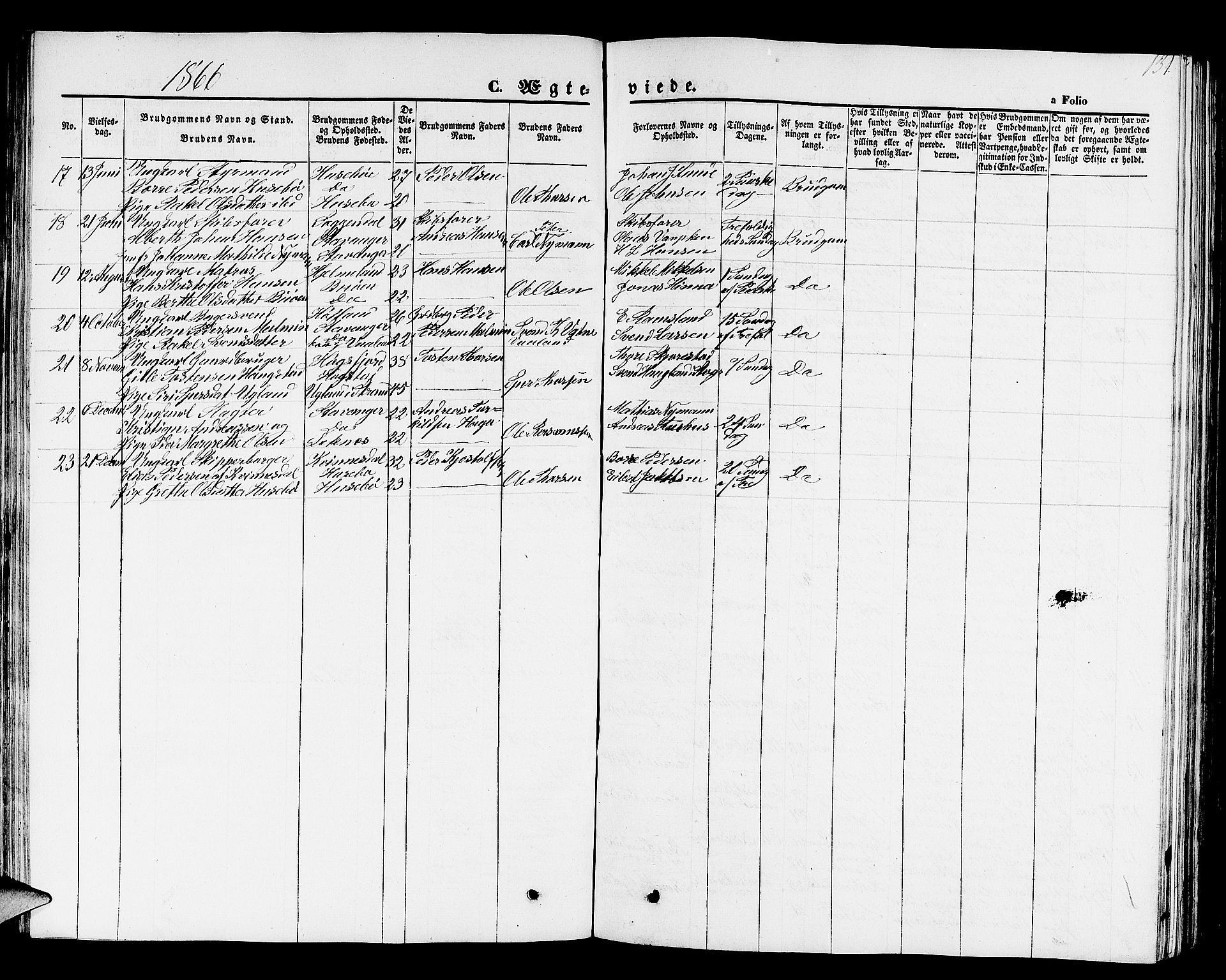 Hetland sokneprestkontor, AV/SAST-A-101826/30/30BB/L0001: Klokkerbok nr. B 1, 1850-1868, s. 131