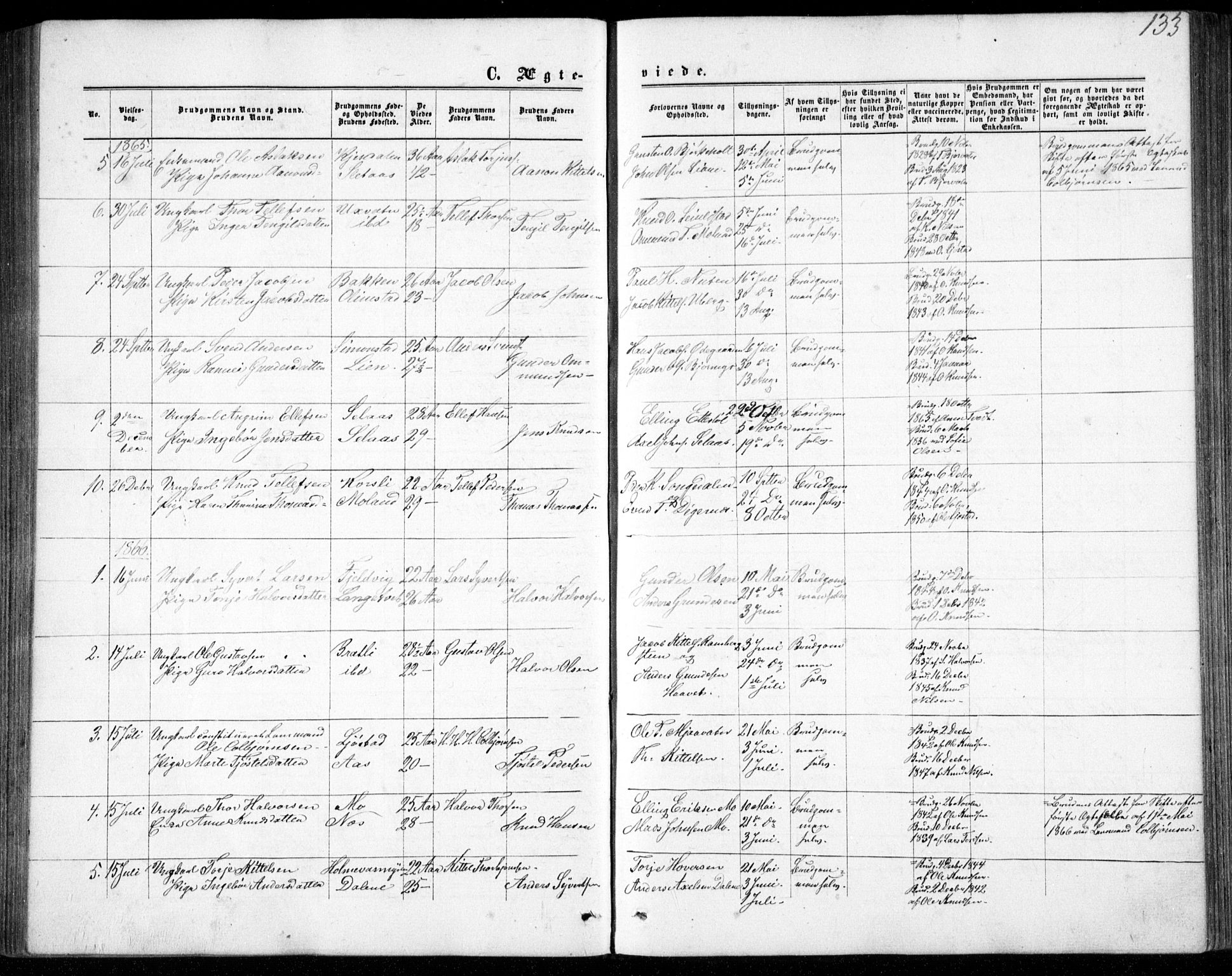 Gjerstad sokneprestkontor, SAK/1111-0014/F/Fb/Fbb/L0003: Klokkerbok nr. B 3, 1862-1889, s. 133