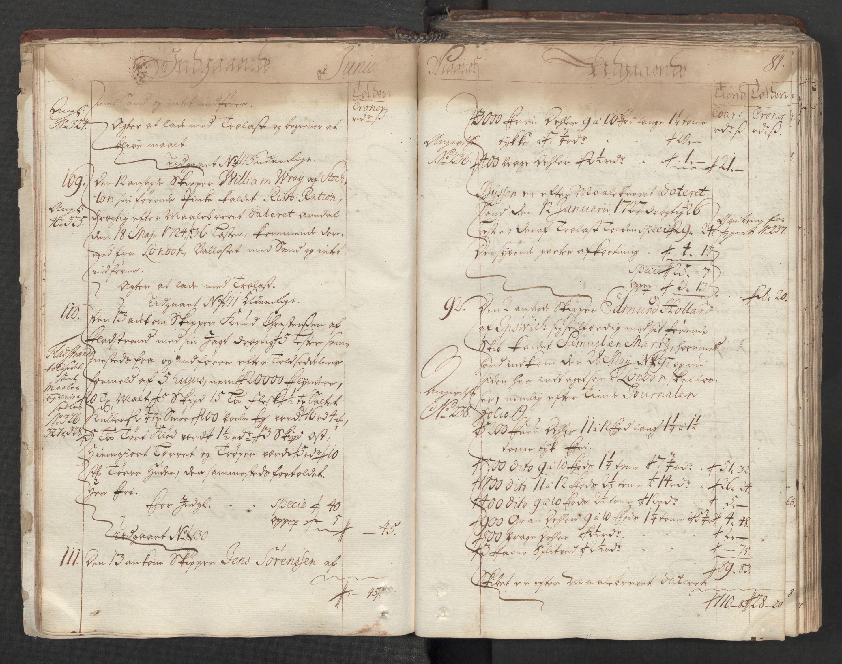 Generaltollkammeret, tollregnskaper, AV/RA-EA-5490/R06/L0012/0001: Tollregnskaper Kristiania / Hovedtollbok, 1731, s. 80b-81a