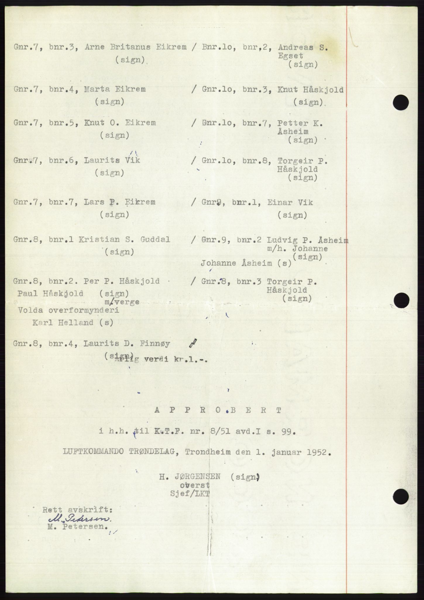 Søre Sunnmøre sorenskriveri, AV/SAT-A-4122/1/2/2C/L0121: Pantebok nr. 9B, 1951-1952, Dagboknr: 104/1952