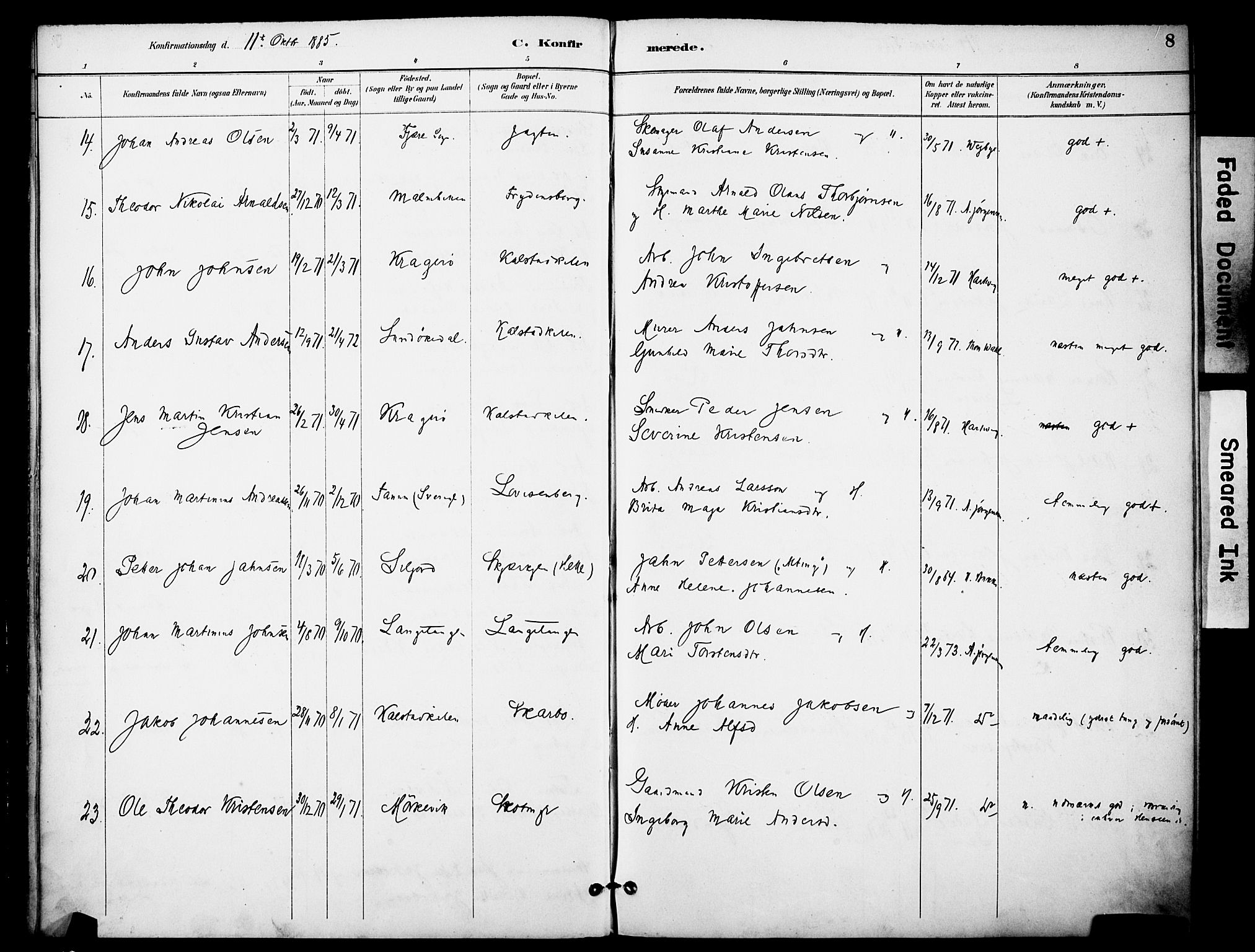 Skåtøy kirkebøker, AV/SAKO-A-304/F/Fa/L0003: Ministerialbok nr. I 3, 1884-1899, s. 8