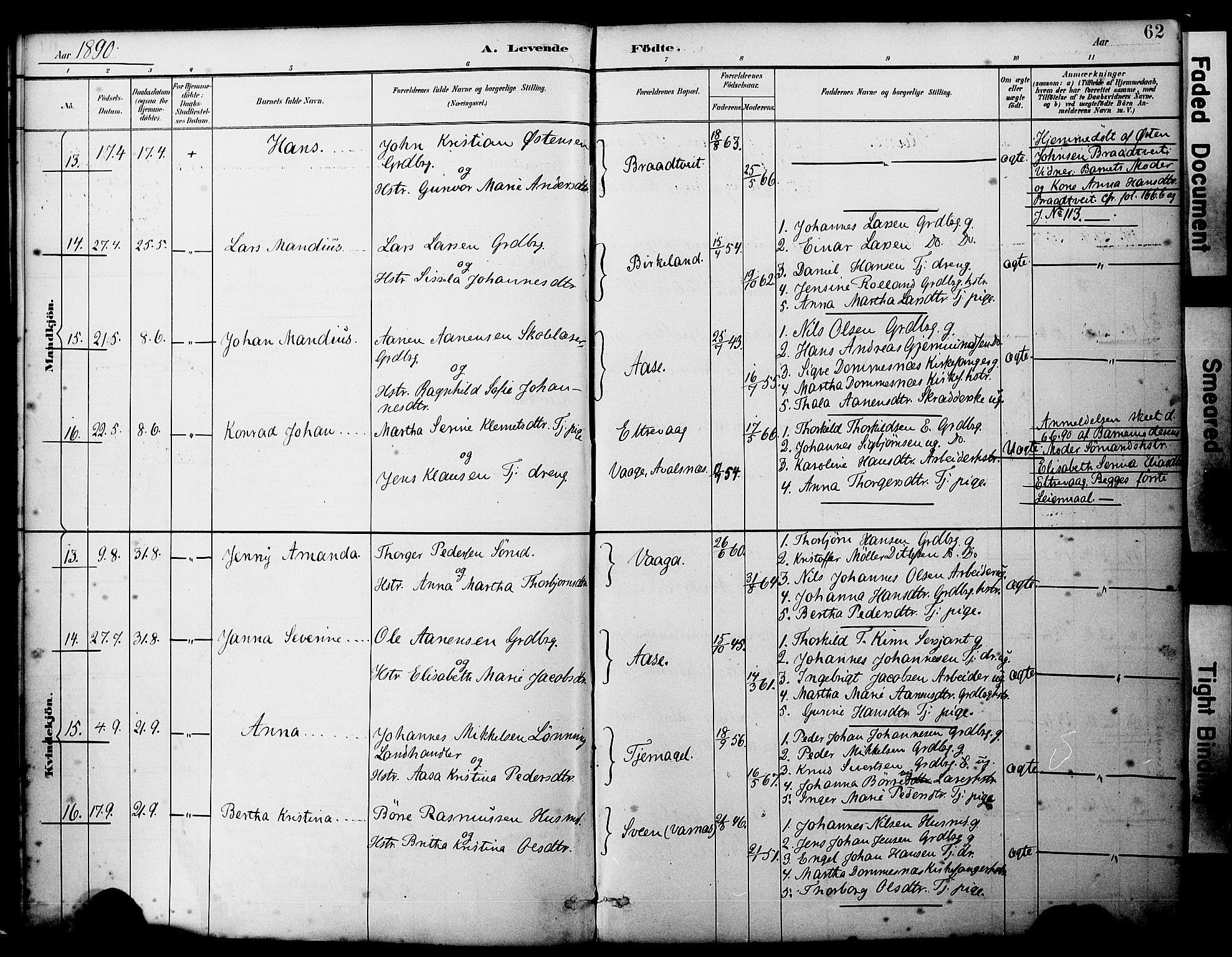 Sveio Sokneprestembete, AV/SAB-A-78501/H/Haa: Ministerialbok nr. B 2, 1883-1894, s. 62