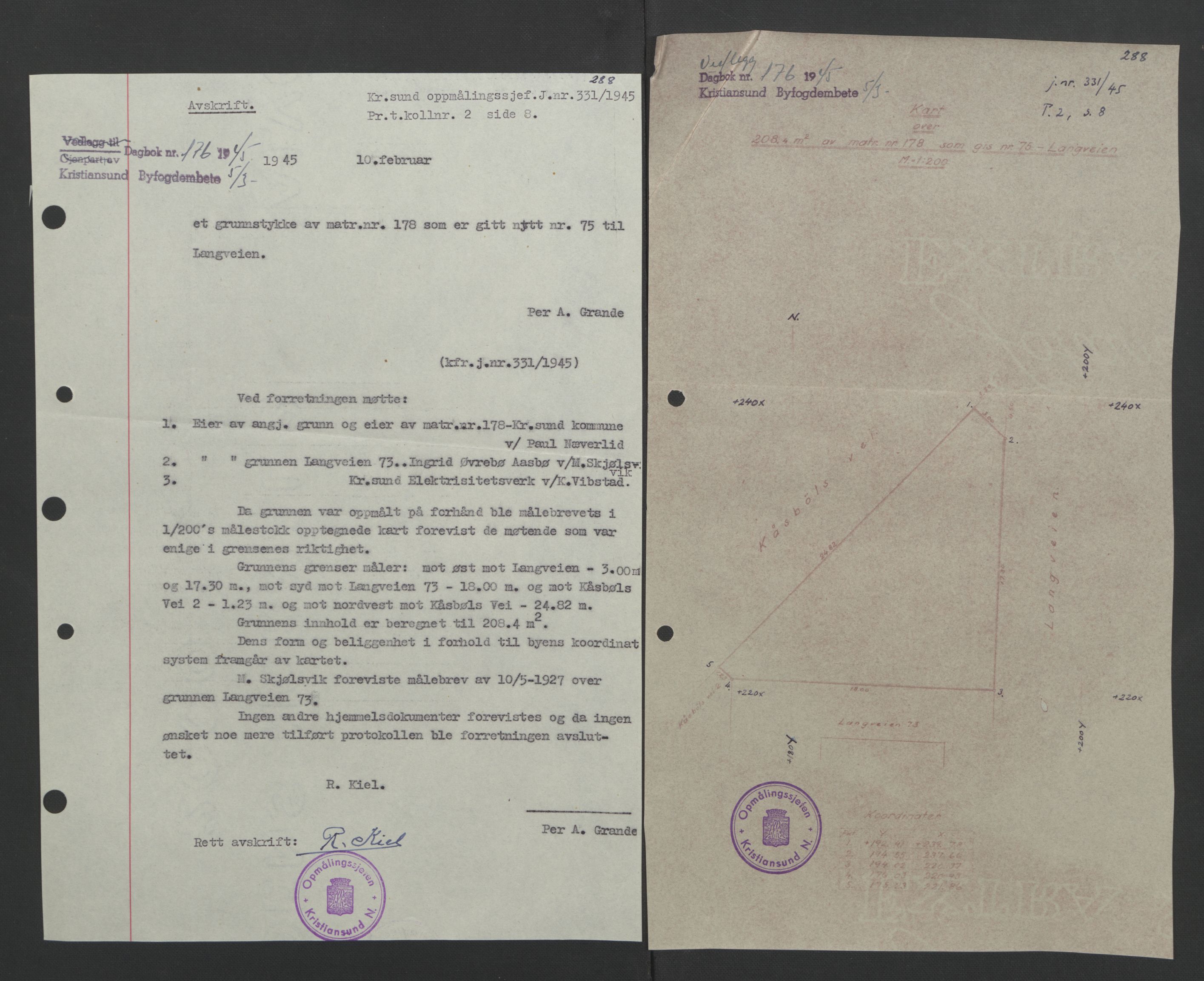 Kristiansund byfogd, AV/SAT-A-4587/A/27: Pantebok nr. 37, 1942-1945, Dagboknr: 176/1945