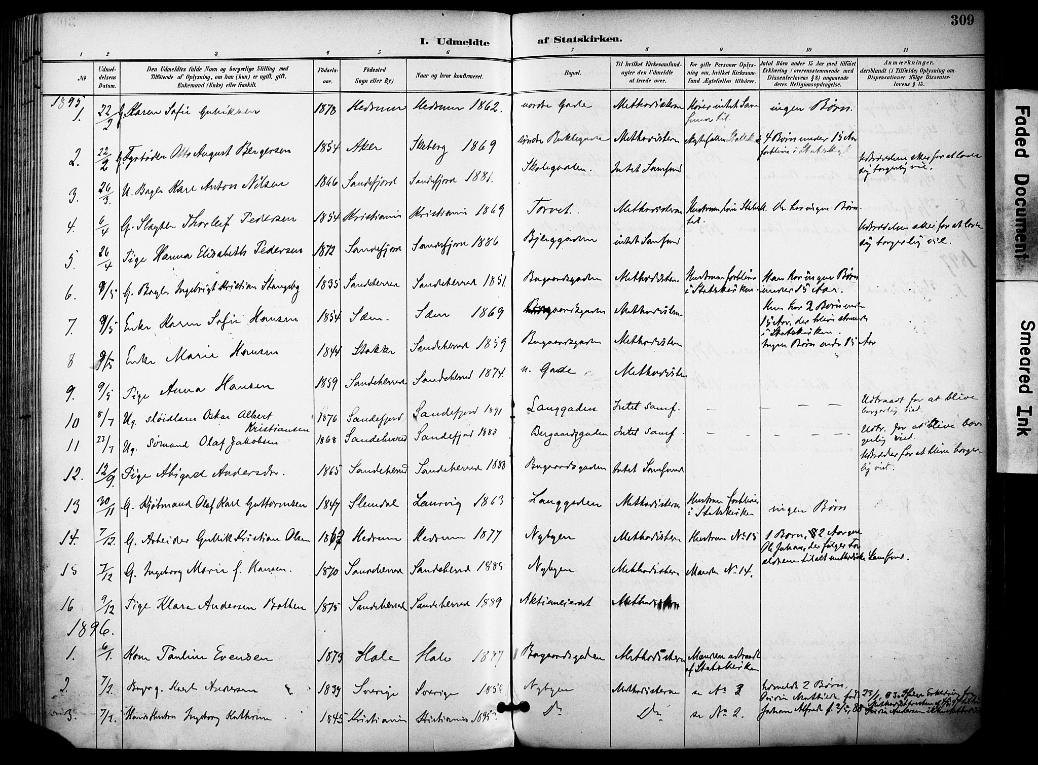 Sandefjord kirkebøker, AV/SAKO-A-315/F/Fa/L0004: Ministerialbok nr. 4, 1894-1905, s. 309