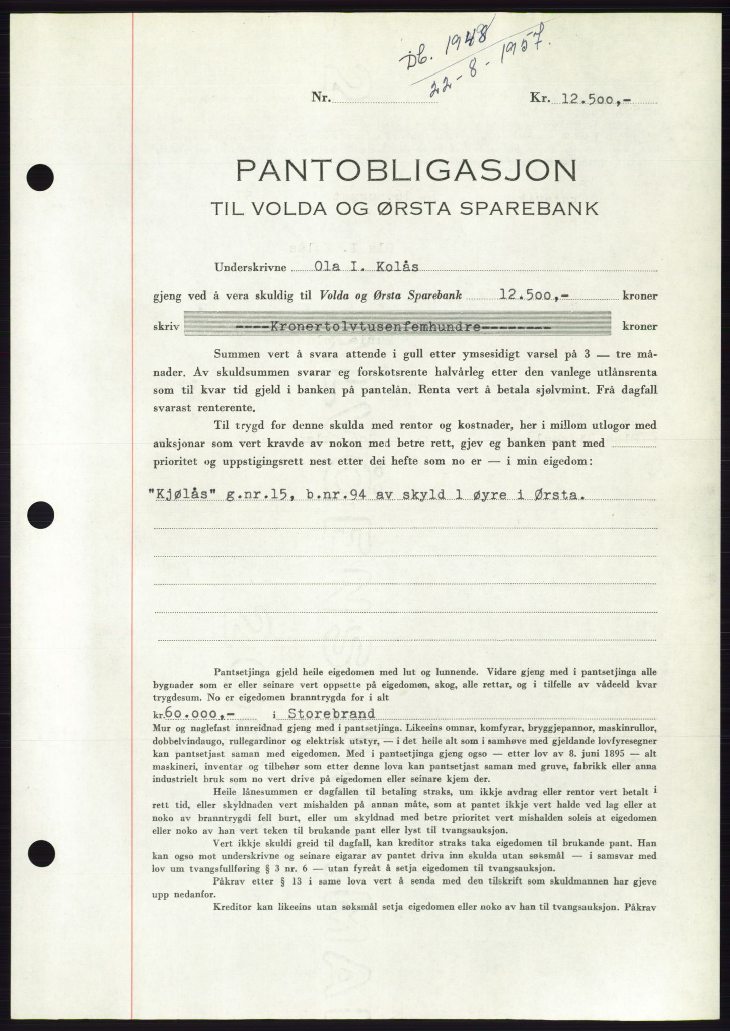 Søre Sunnmøre sorenskriveri, AV/SAT-A-4122/1/2/2C/L0130: Pantebok nr. 18B, 1957-1958, Dagboknr: 1948/1957