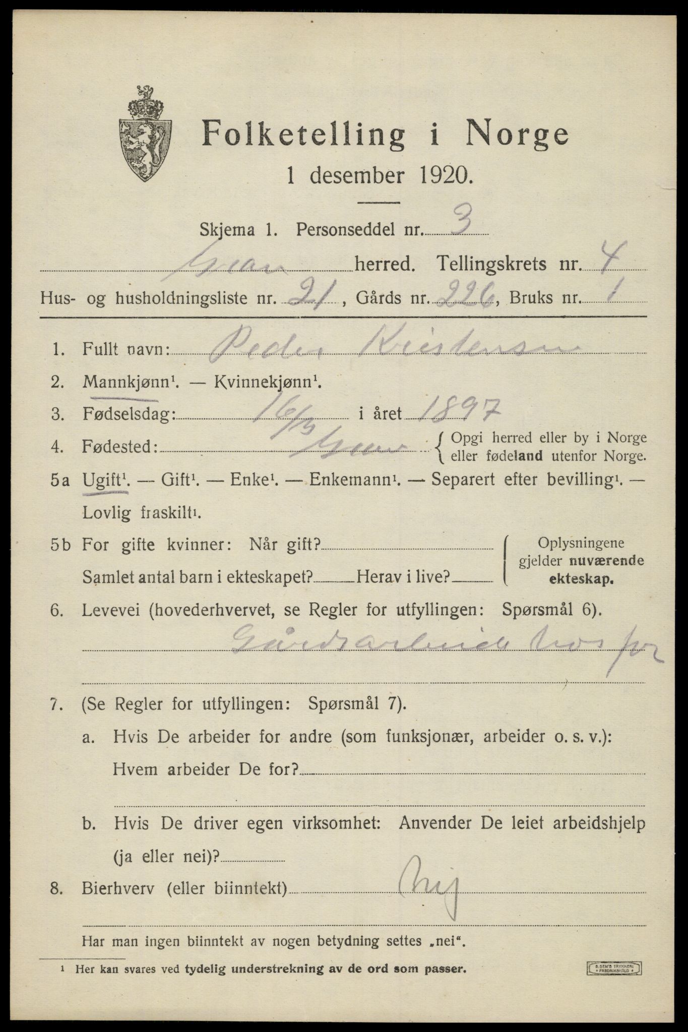 SAH, Folketelling 1920 for 0534 Gran herred, 1920, s. 6636