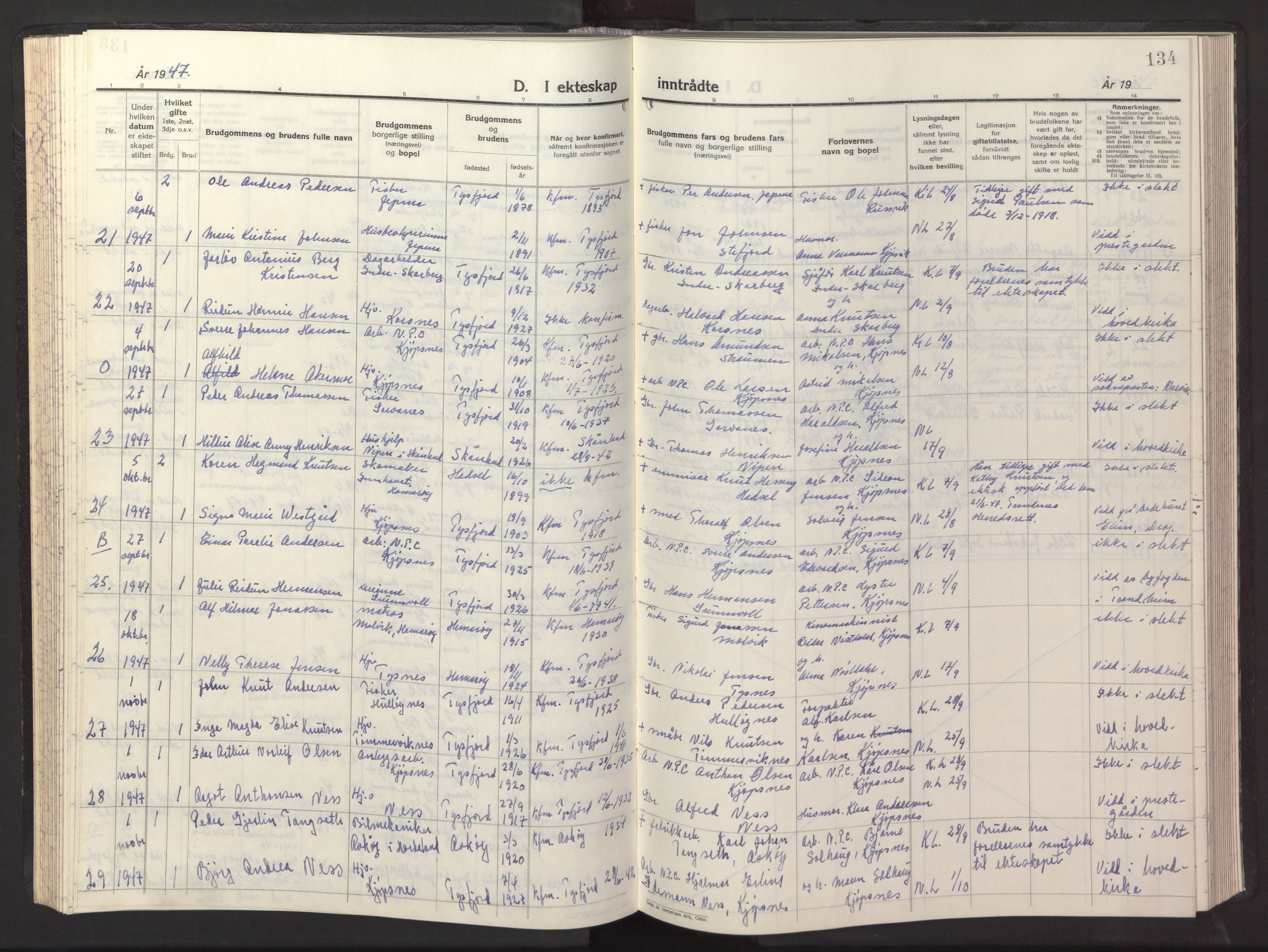 Ministerialprotokoller, klokkerbøker og fødselsregistre - Nordland, SAT/A-1459/861/L0882: Klokkerbok nr. 861C08, 1945-1950, s. 134