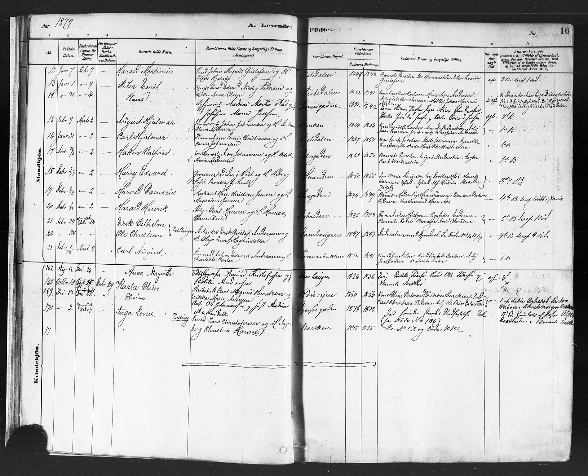 Halden prestekontor Kirkebøker, AV/SAO-A-10909/F/Fa/L0011: Ministerialbok nr. I 11, 1878-1889, s. 16