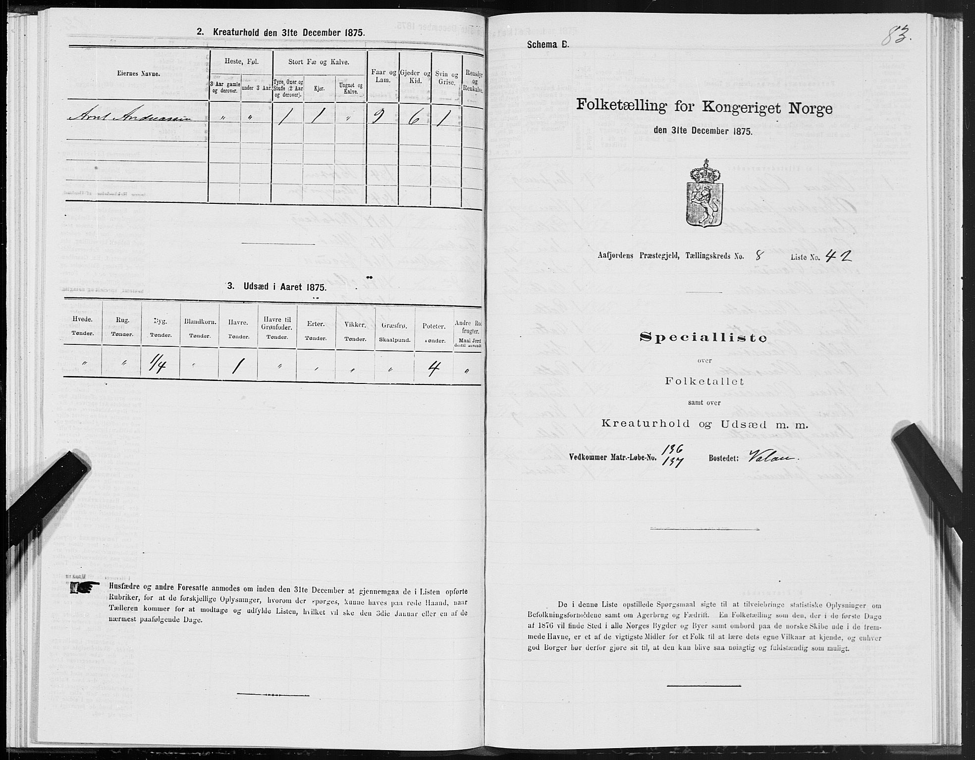 SAT, Folketelling 1875 for 1630P Aafjorden prestegjeld, 1875, s. 4083