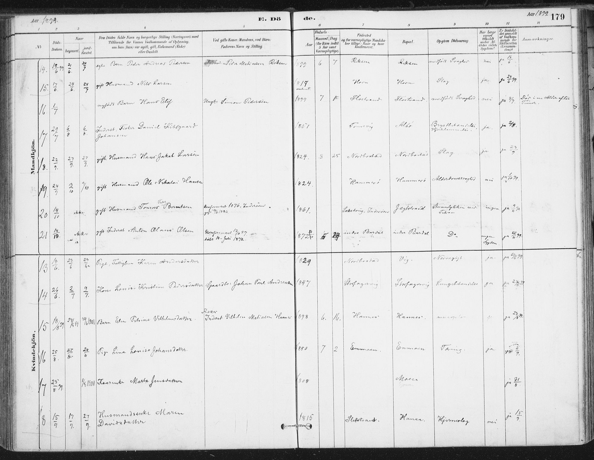 Ministerialprotokoller, klokkerbøker og fødselsregistre - Nordland, AV/SAT-A-1459/838/L0553: Ministerialbok nr. 838A11, 1880-1910, s. 179