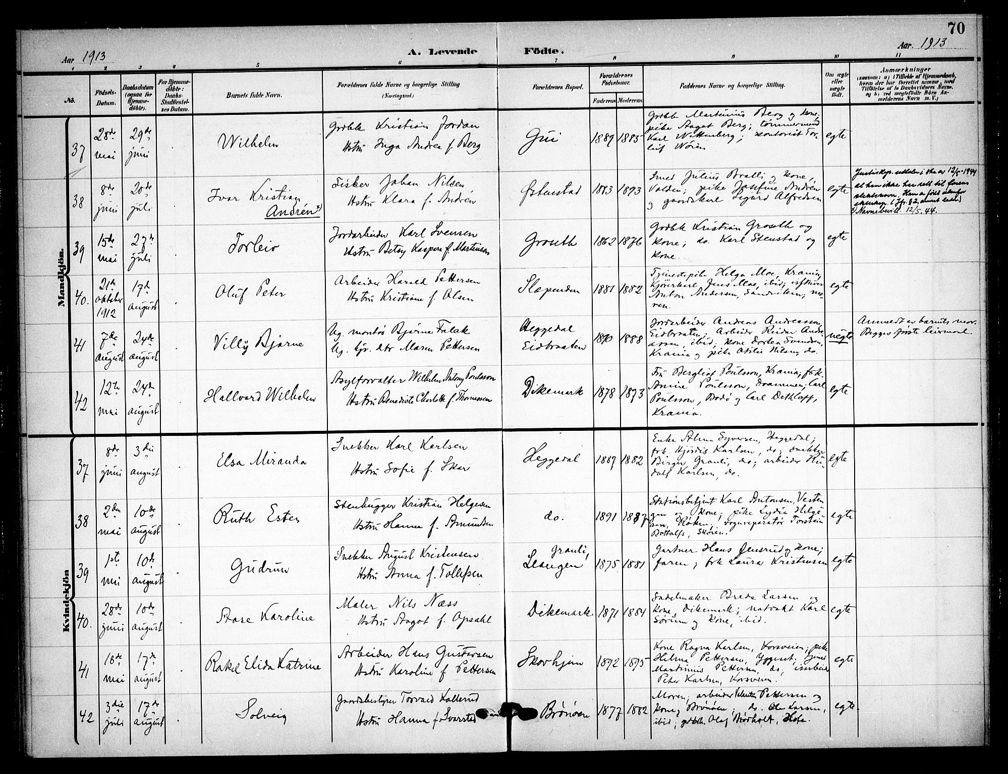 Asker prestekontor Kirkebøker, AV/SAO-A-10256a/F/Fa/L0017: Ministerialbok nr. I 17, 1907-1915, s. 70