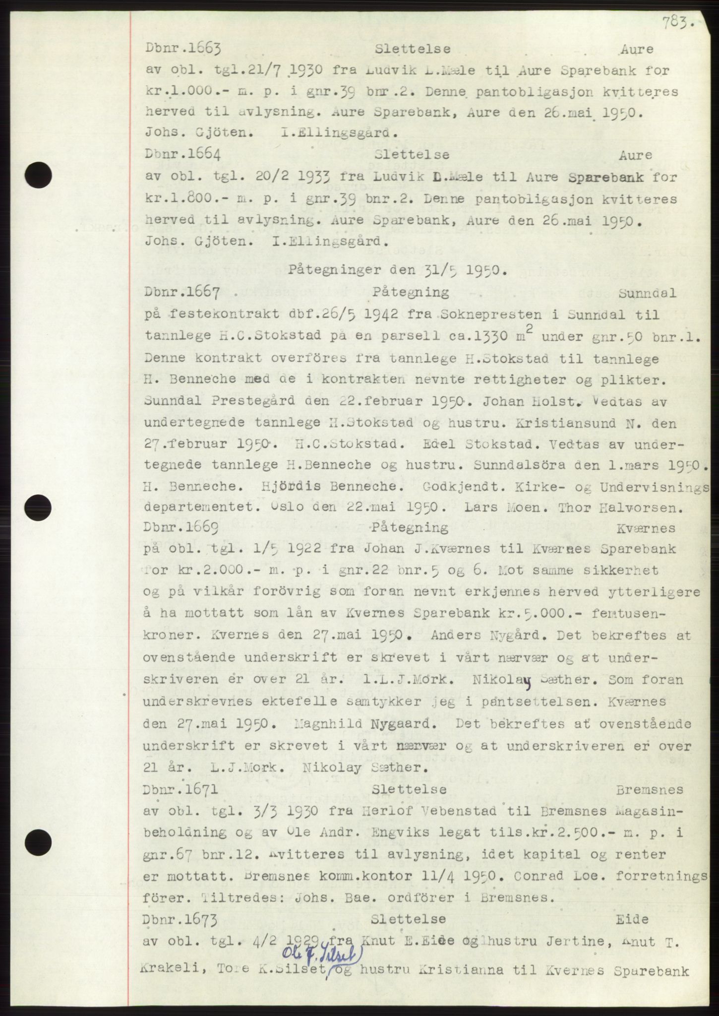 Nordmøre sorenskriveri, SAT/A-4132/1/2/2Ca: Pantebok nr. C82b, 1946-1951, Dagboknr: 1663/1950