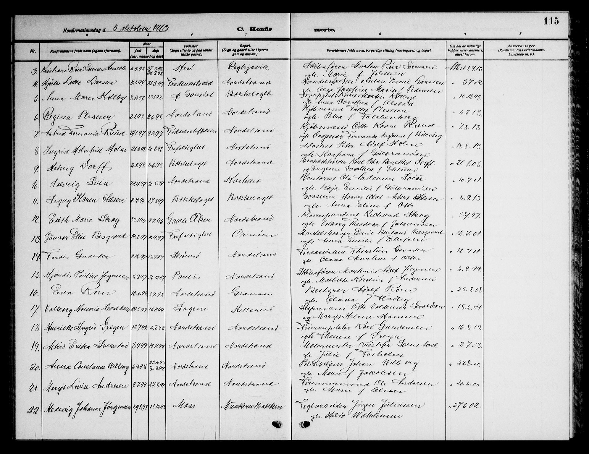 Nordstrand prestekontor Kirkebøker, AV/SAO-A-10362a/G/Ga/L0001: Klokkerbok nr. I 1, 1911-1918, s. 115