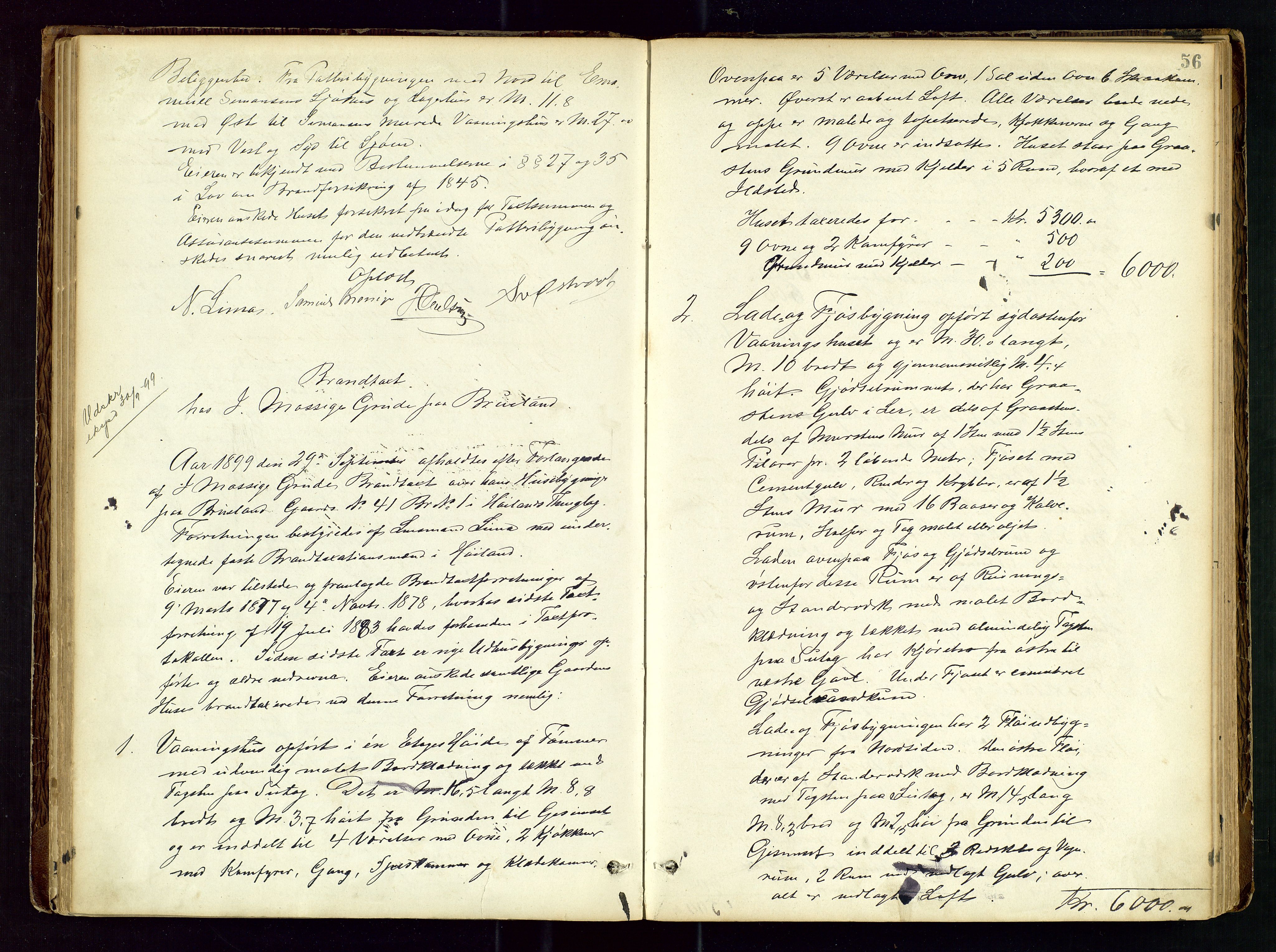 Høyland/Sandnes lensmannskontor, AV/SAST-A-100166/Goa/L0002: "Brandtaxtprotokol for Landafdelingen i Høiland", 1880-1917, s. 55b-56a