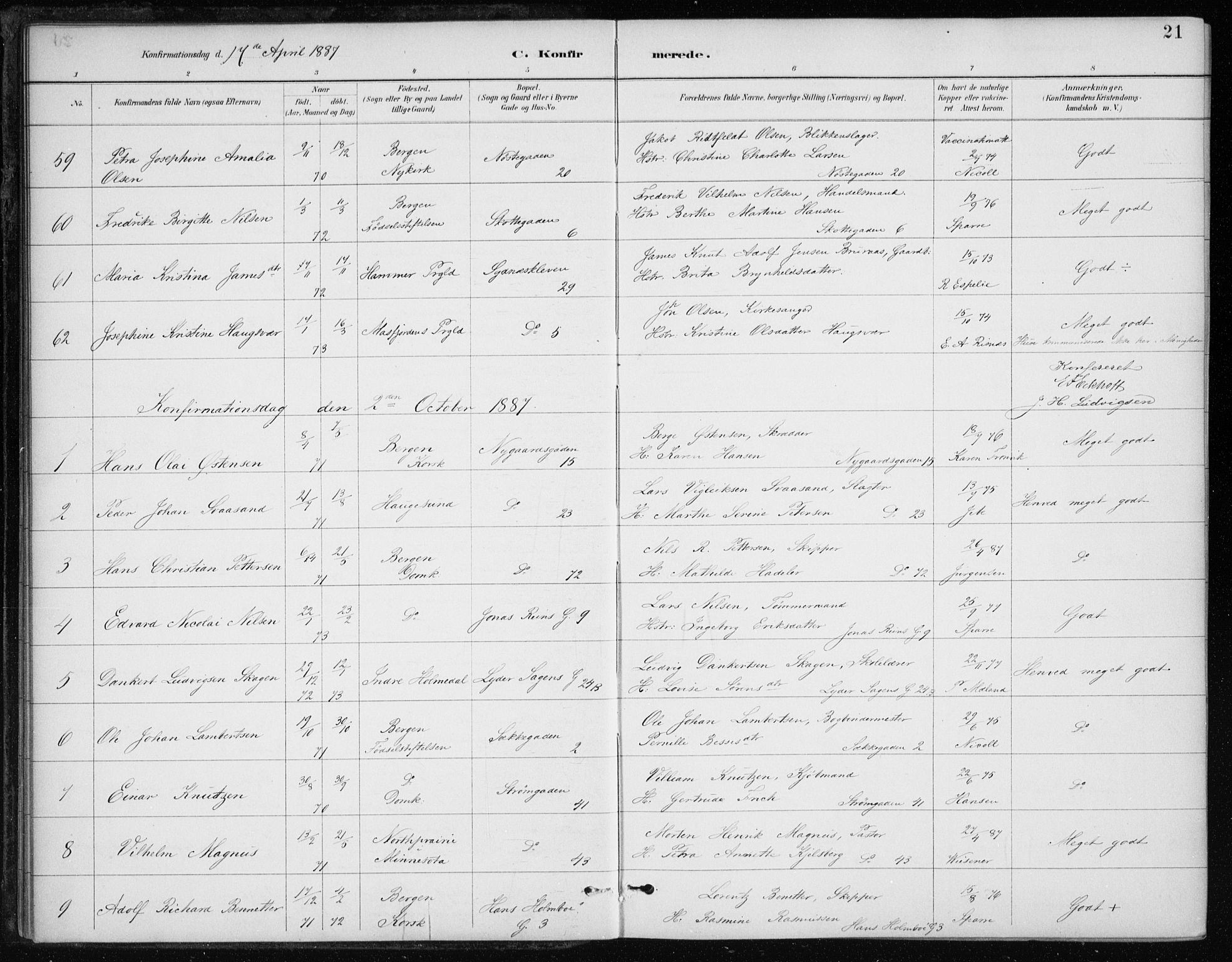 Johanneskirken sokneprestembete, AV/SAB-A-76001/H/Haa/L0008: Ministerialbok nr. C 1, 1885-1907, s. 21