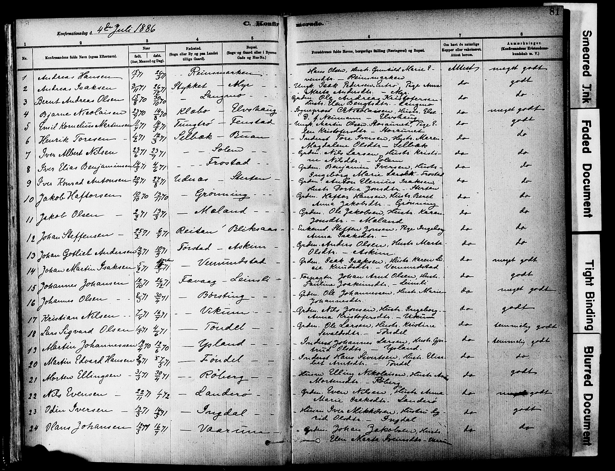 Ministerialprotokoller, klokkerbøker og fødselsregistre - Sør-Trøndelag, AV/SAT-A-1456/646/L0615: Ministerialbok nr. 646A13, 1885-1900, s. 81