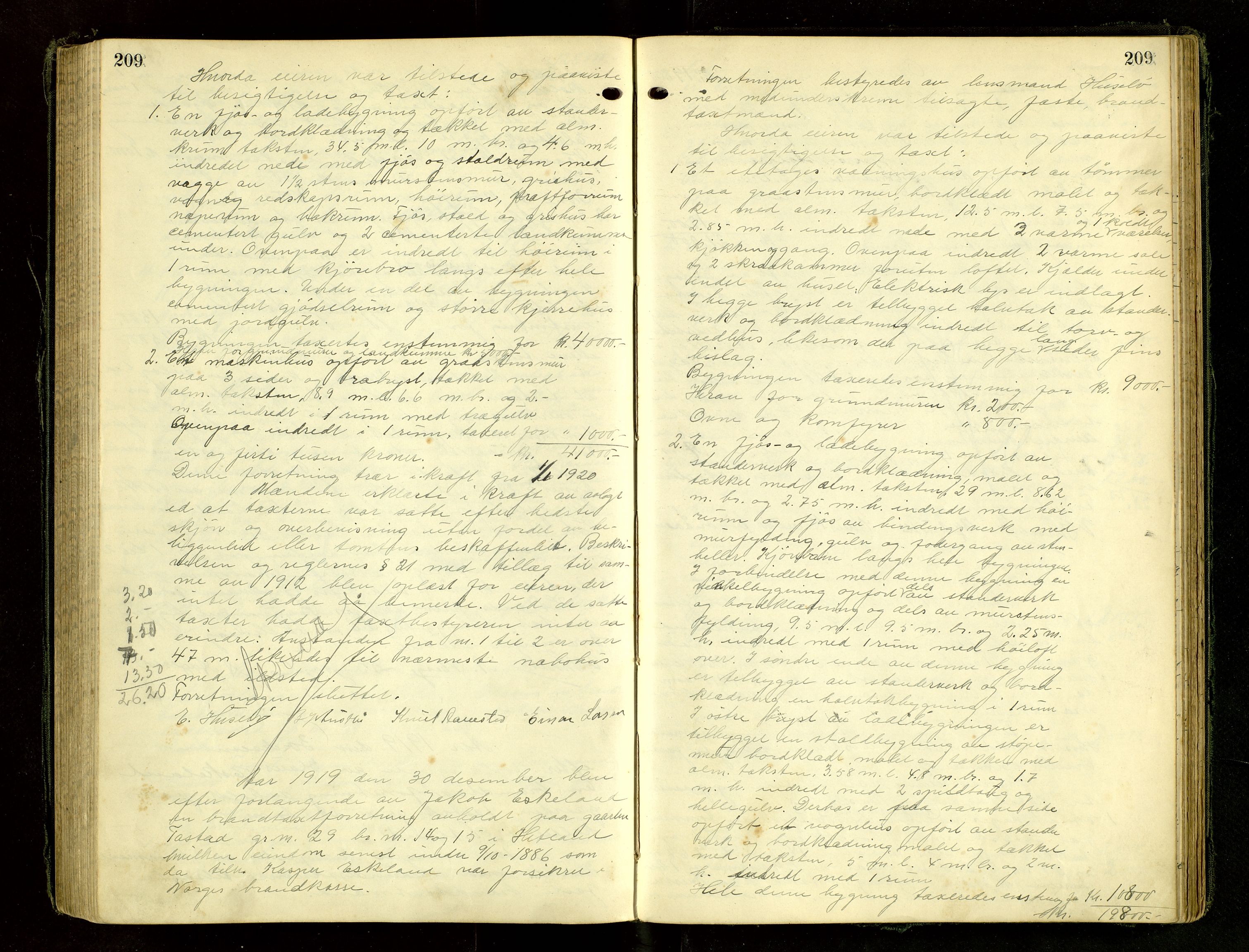 Hetland lensmannskontor, AV/SAST-A-100101/Goa/L0005: "Brandtakstprotokol" m/register, 1916-1921, s. 209
