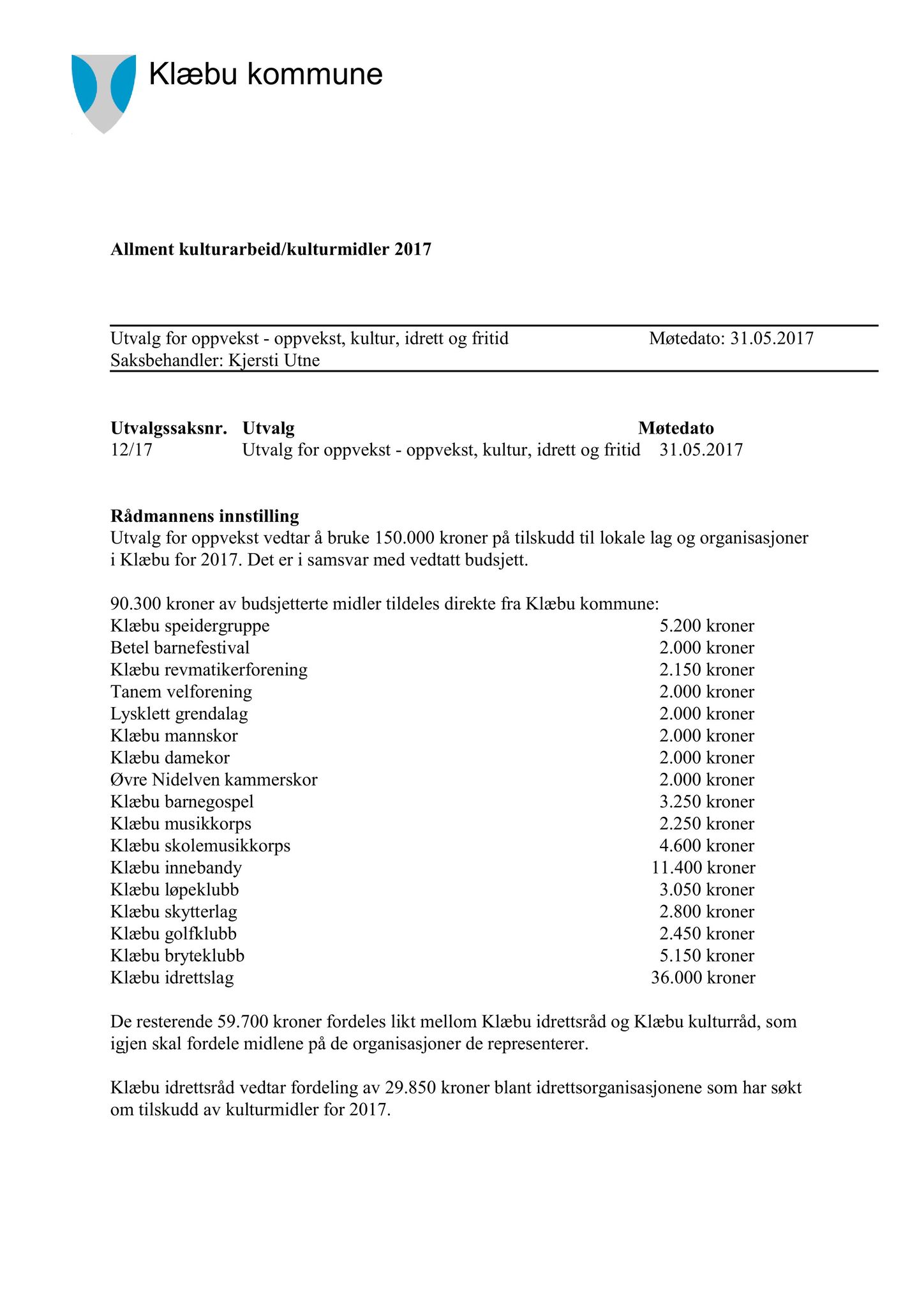 Klæbu Kommune, TRKO/KK/04-UO/L008: Utvalg for oppvekst - Møtedokumenter, 2017, s. 167