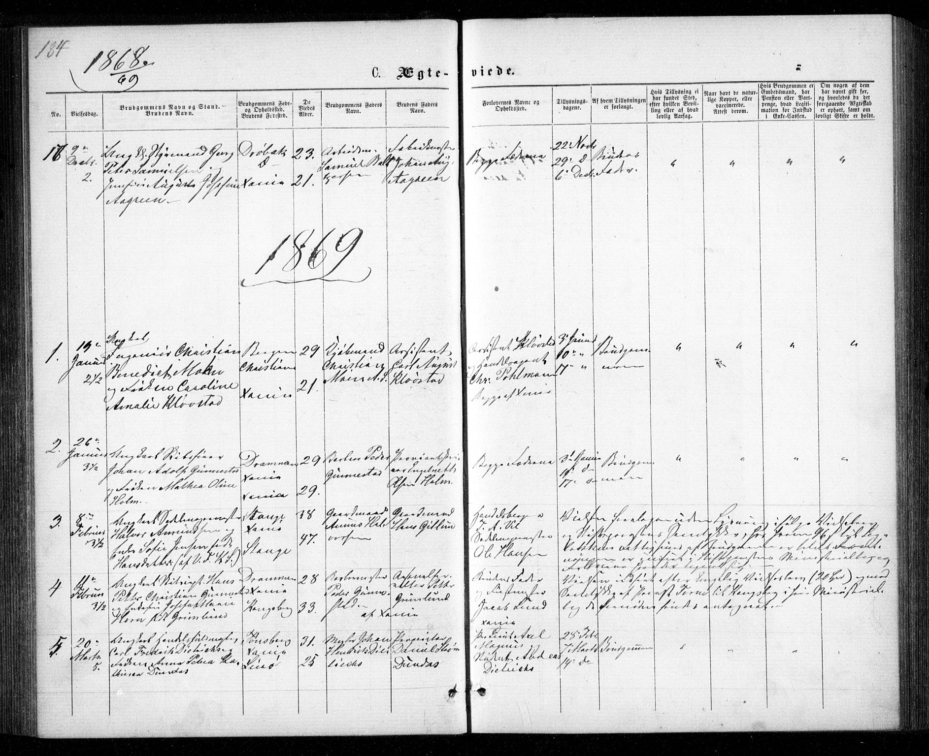 Garnisonsmenigheten Kirkebøker, AV/SAO-A-10846/G/Ga/L0006: Klokkerbok nr. 6, 1860-1880, s. 184