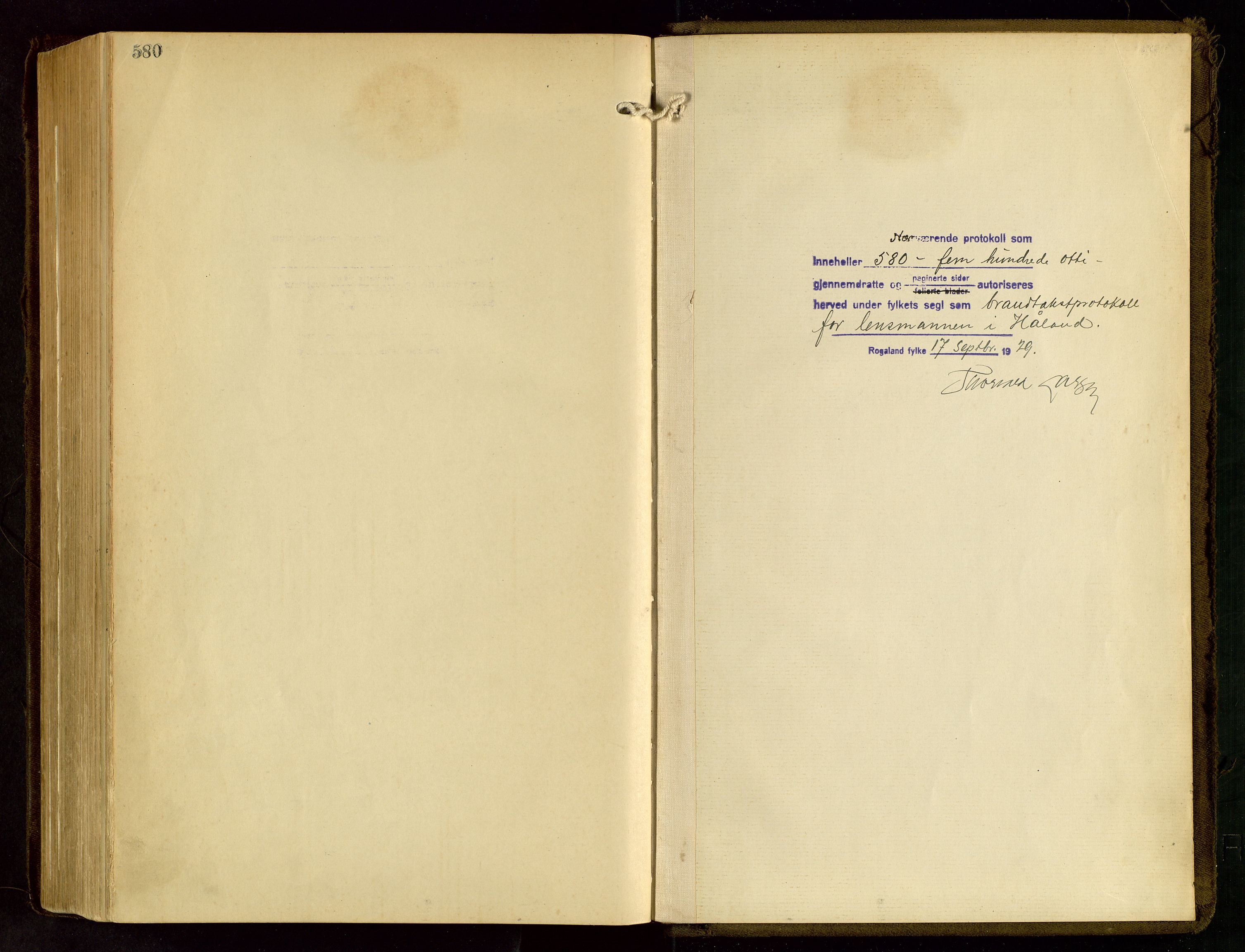 Håland lensmannskontor, AV/SAST-A-100100/Go/L0005: "Brandtakstprotokoll"  Register i boken., 1929-1948, s. 580