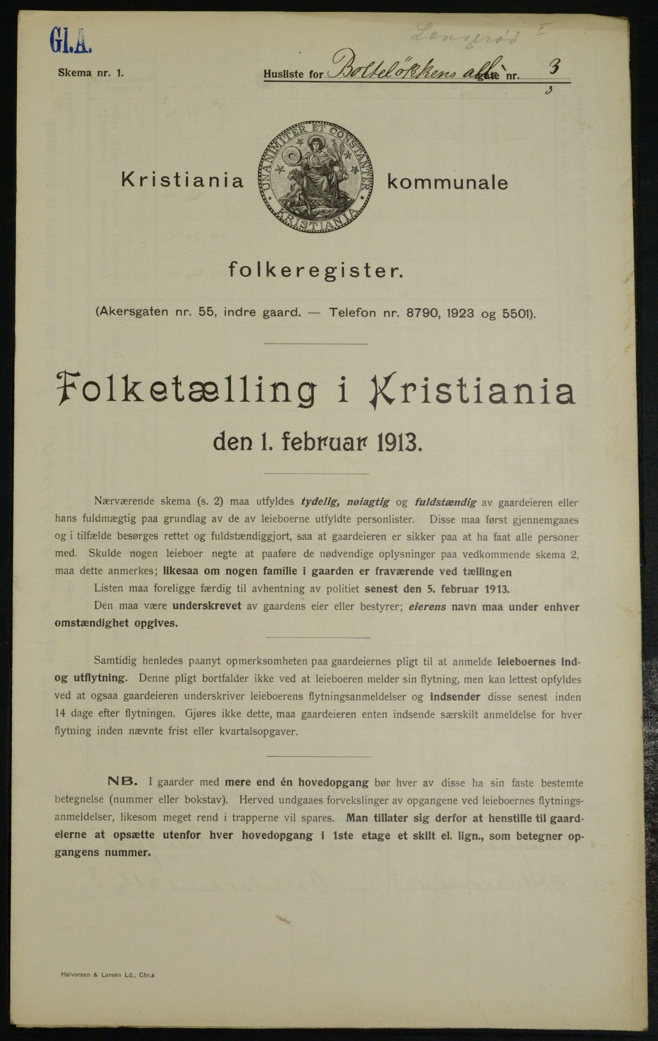 OBA, Kommunal folketelling 1.2.1913 for Kristiania, 1913, s. 7499