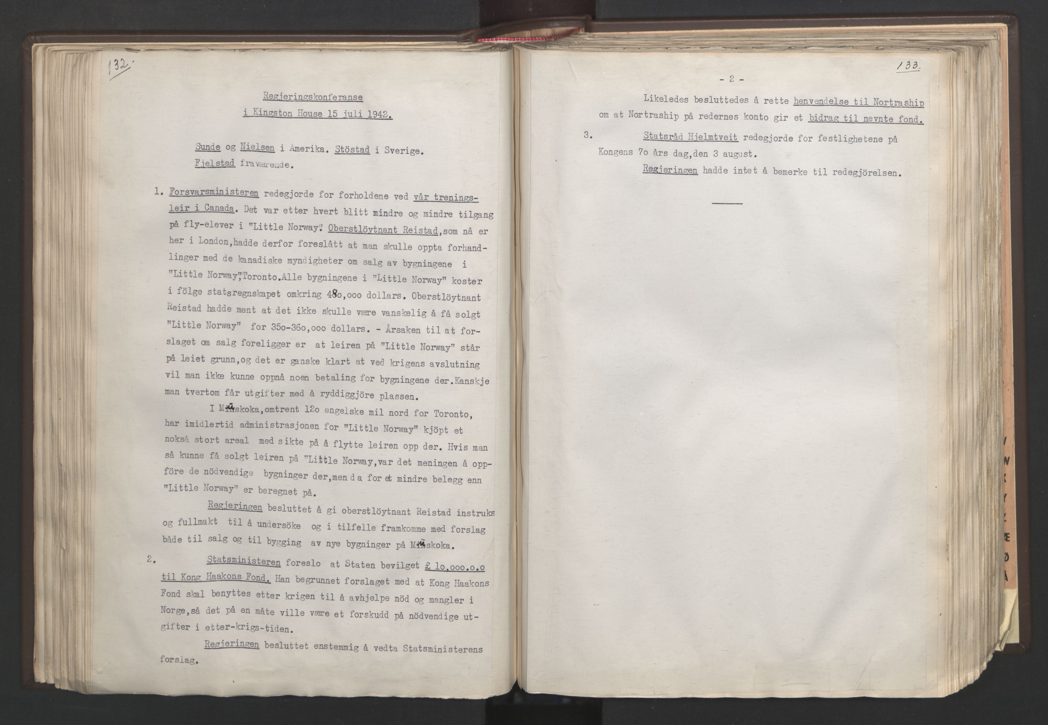Statsministerens kontor, RA/S-1005/A/Aa/L0002: Referat fra regjeringskonferanser, 1942-1943, s. 132-133