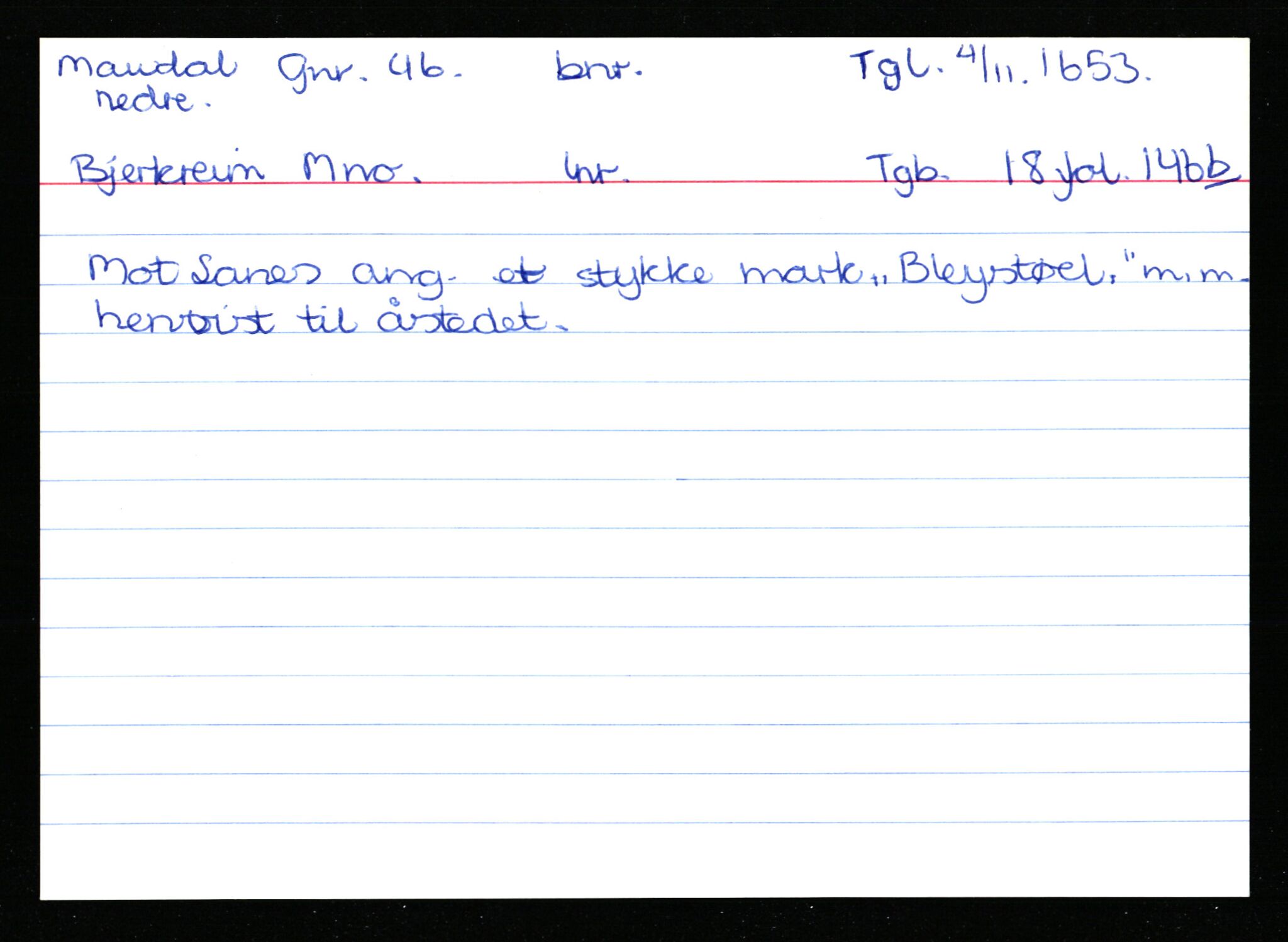 Statsarkivet i Stavanger, AV/SAST-A-101971/03/Y/Ym/L0037: Åstedskort sortert etter gårdsnavn: Lædre - Mauland, 1600-1950, s. 587