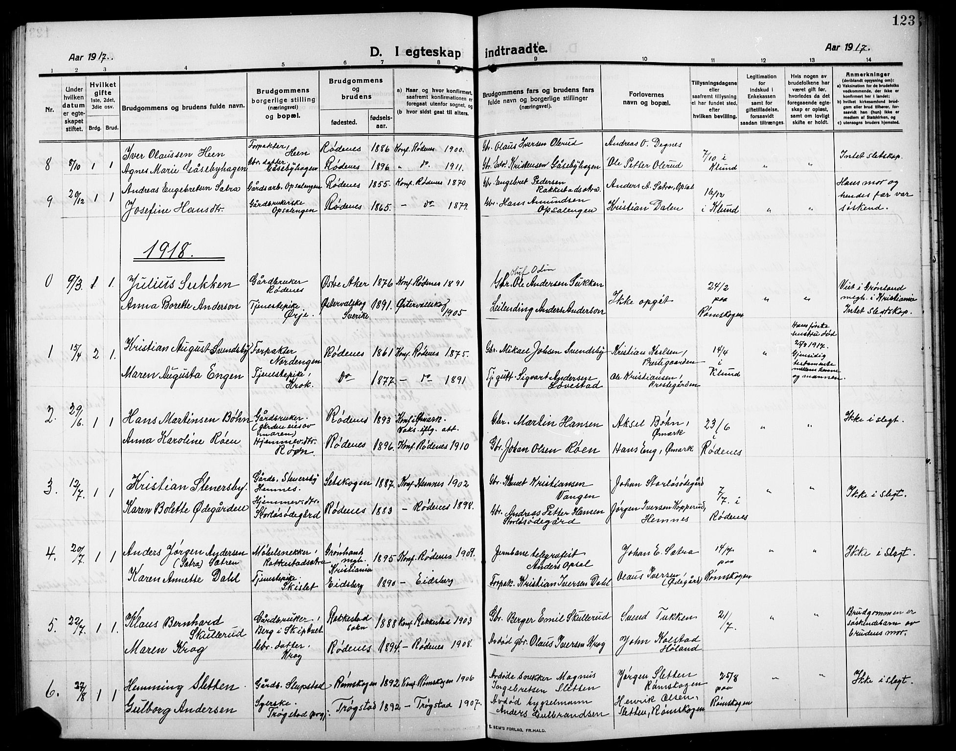 Rødenes prestekontor Kirkebøker, AV/SAO-A-2005/G/Ga/L0003: Klokkerbok nr. I 3, 1911-1926, s. 123