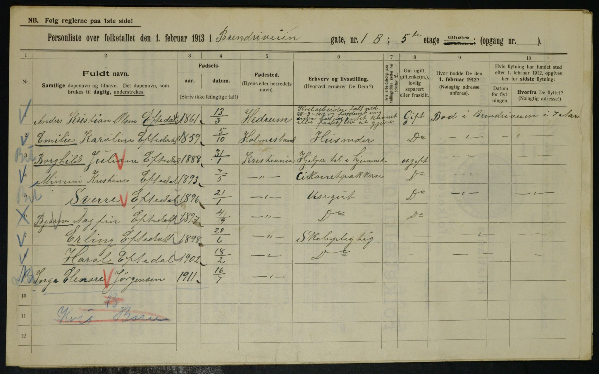 OBA, Kommunal folketelling 1.2.1913 for Kristiania, 1913, s. 8573