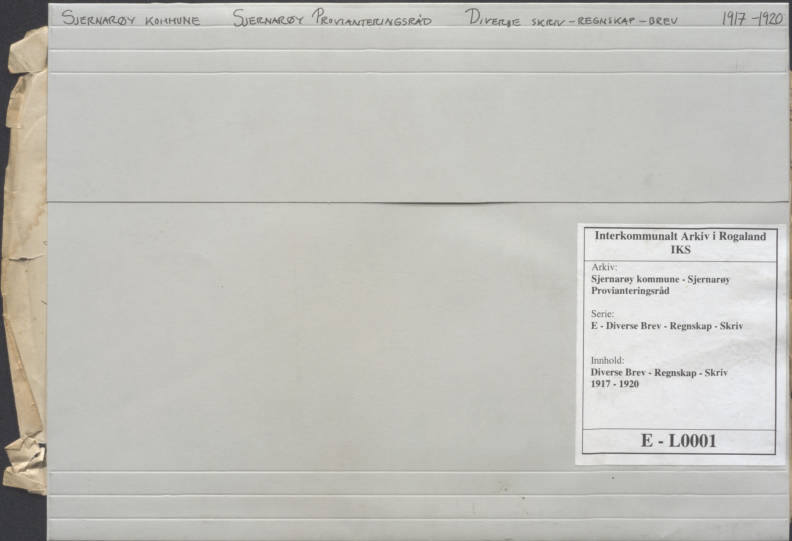 Sjernarøy kommune. Provianteringsrådet, BYST/A-0914/D/L0001: Korrespondanse og saksdokumenter, 1917-1920