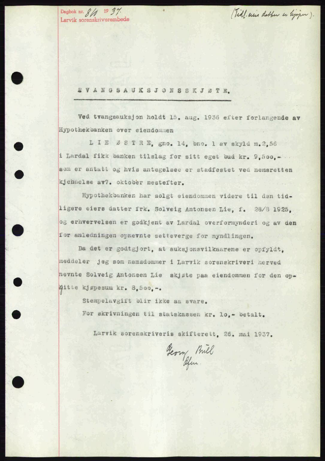 Larvik sorenskriveri, SAKO/A-83/G/Ga/Gab/L0067: Pantebok nr. A-1, 1936-1937, Dagboknr: 810/1937